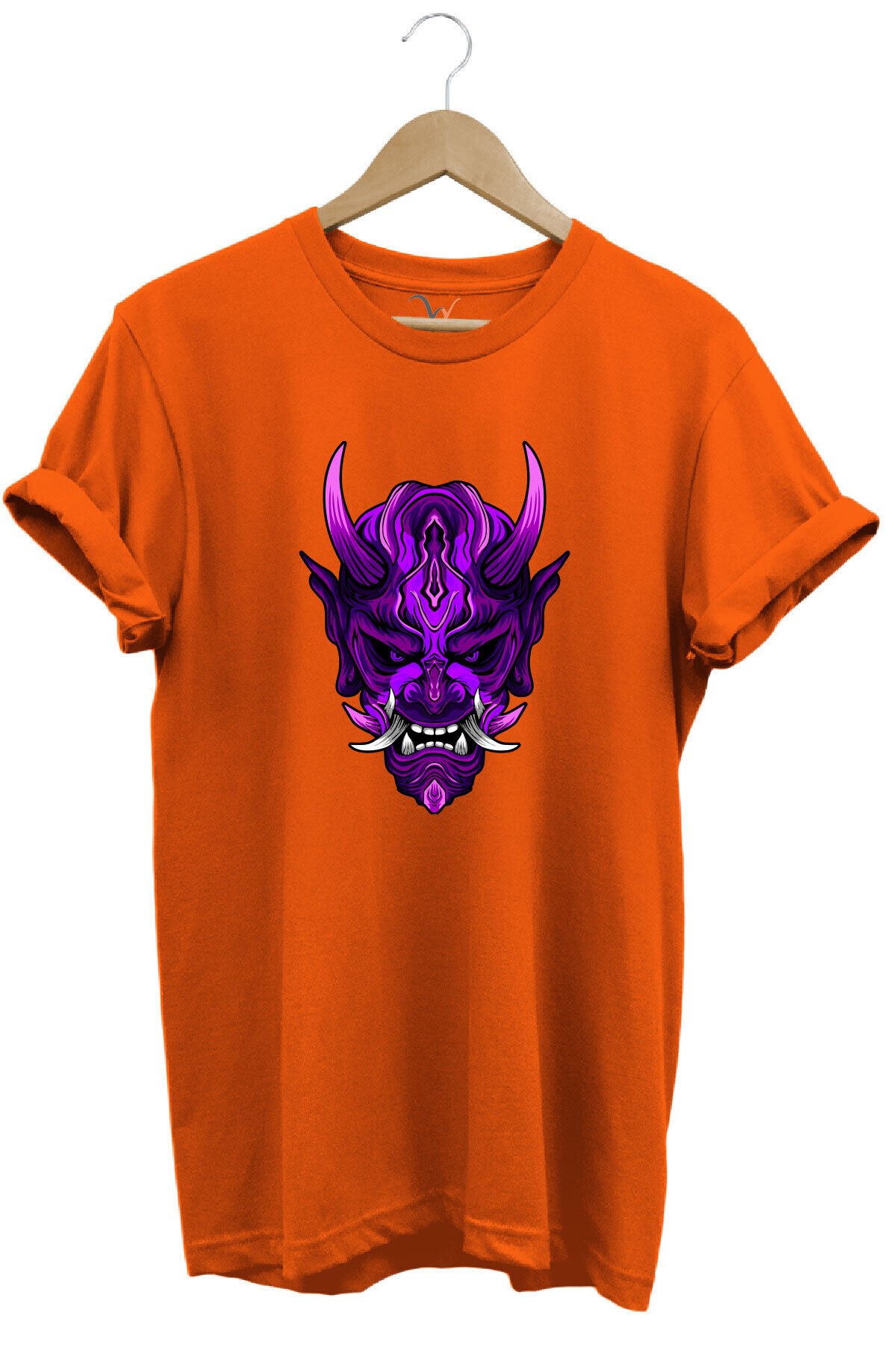 Anime Mor Kuru Kafa Baskılı %100 Pamuk Regular Fit Bisiklet Yaka Haki T-shirt Turuncu - XL