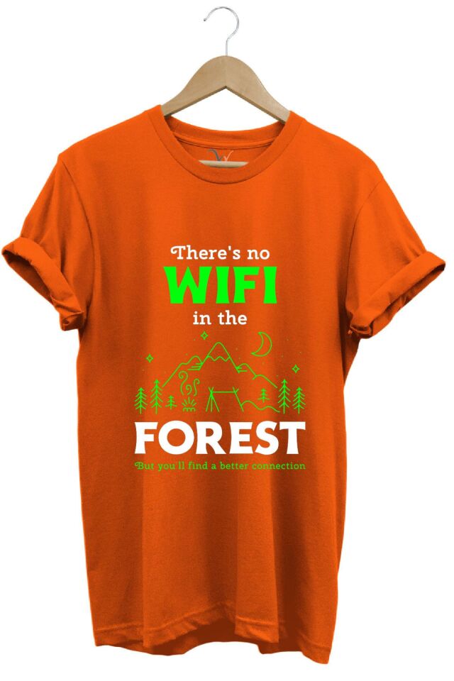 Outdoor Doğa Kamp No Wifi Tasarım Baskılı %100 Pamuk Regular Fit Beyaz T-shirt Turuncu - XL
