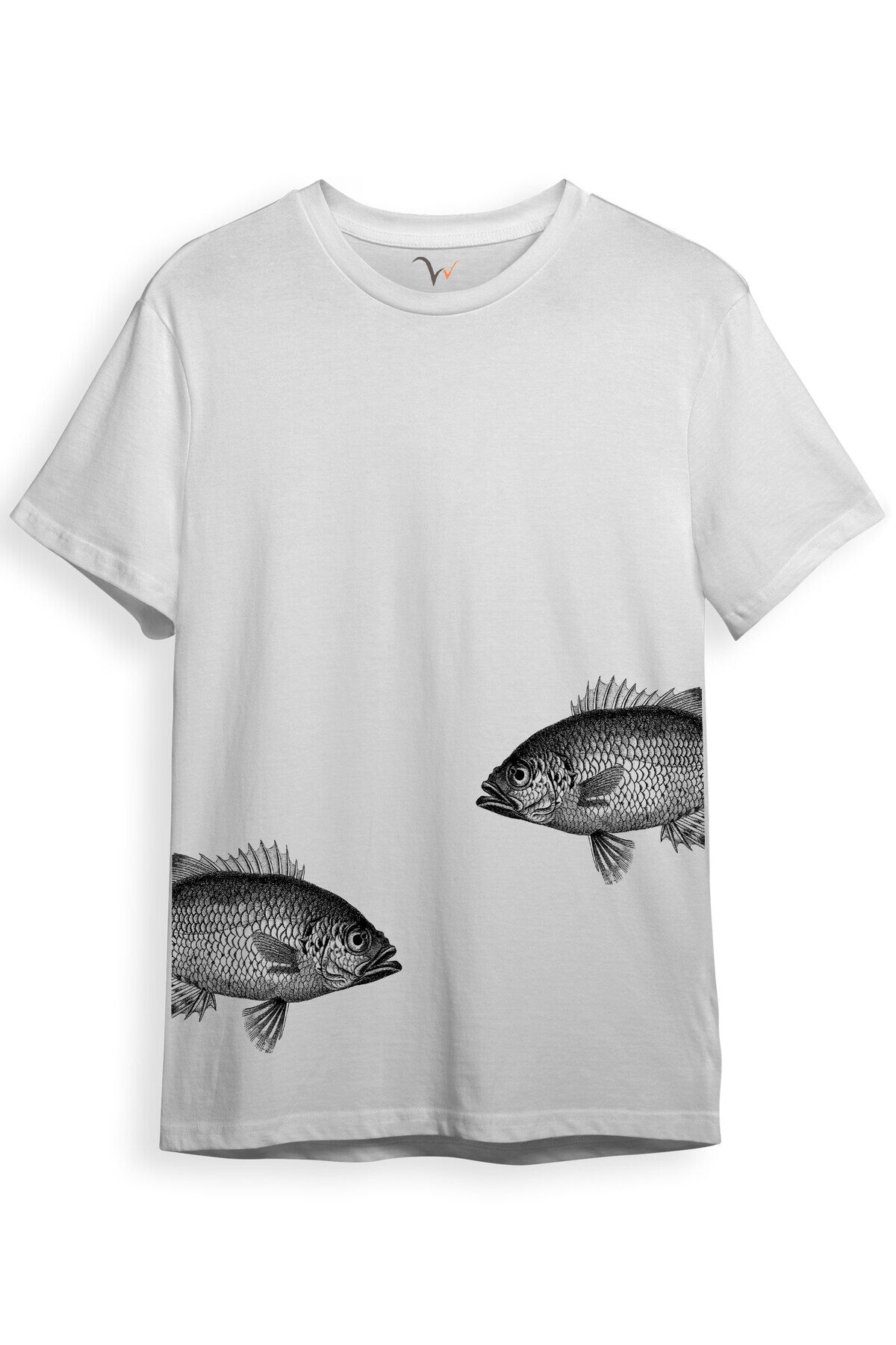 Sanatsal Balık Desenli Sade ve Modern Tasarım Dijital Baskılı %100 Pamuk Regular Fit Unisex T-Shirt Beyaz - M