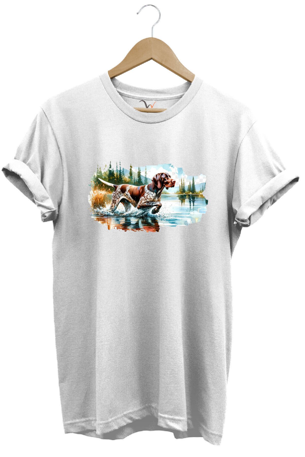 Avcılık Hunting Av Köpeği Baskılı %100 Pamuk Regular Fit T-shirt Beyaz - L