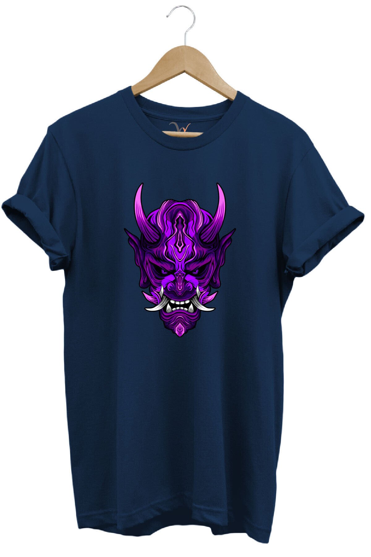 Anime Mor Kuru Kafa Baskılı %100 Pamuk Regular Fit Bisiklet Yaka Haki T-shirt Lacivert - XL