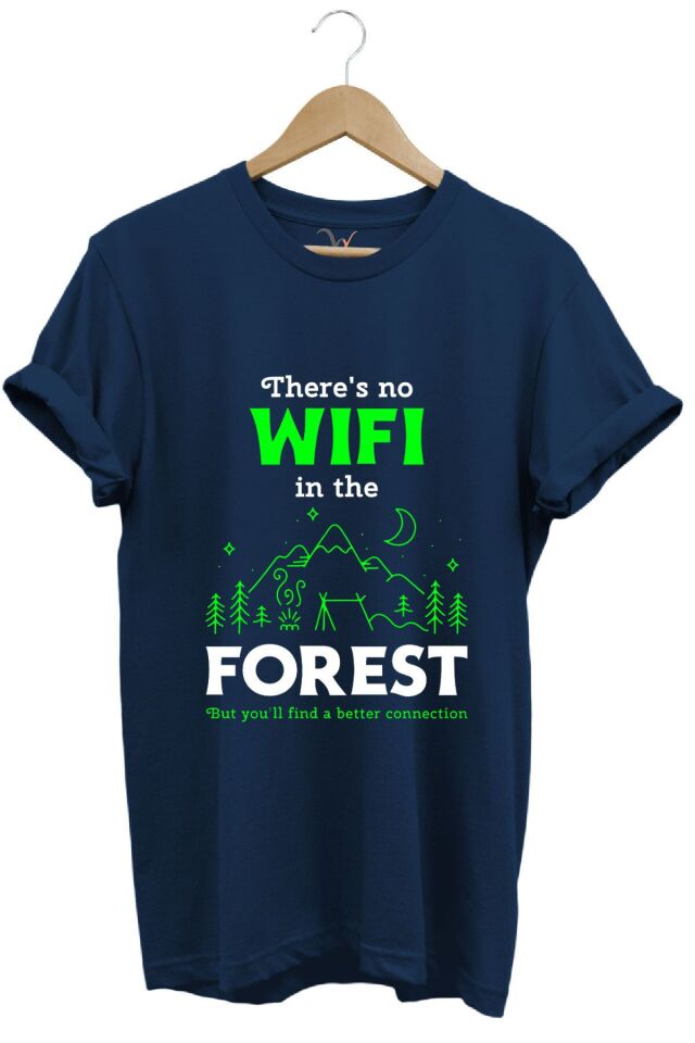 Outdoor Doğa Kamp No Wifi Tasarım Baskılı %100 Pamuk Regular Fit Beyaz T-shirt Lacivert - XL