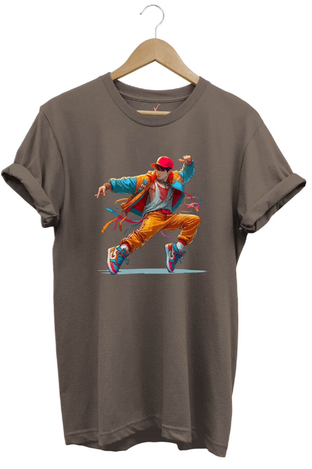 Dancing Boy Dans Eden Çocuk Tasarım Baskılı %100 Pamuk Regular Fit Yeşil T-shirt Kahverengi - 2XL