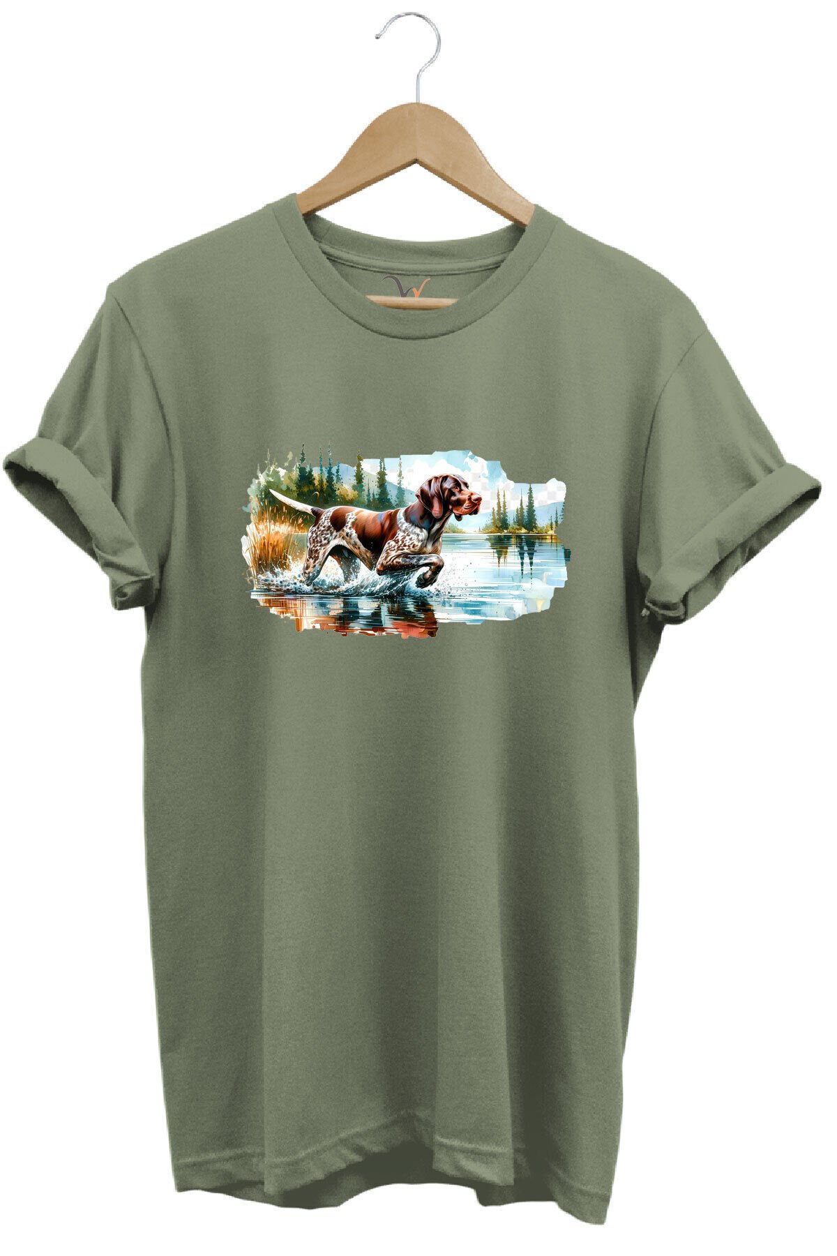 Avcılık Hunting Av Köpeği Baskılı %100 Pamuk Regular Fit T-shirt Haki - 2XL