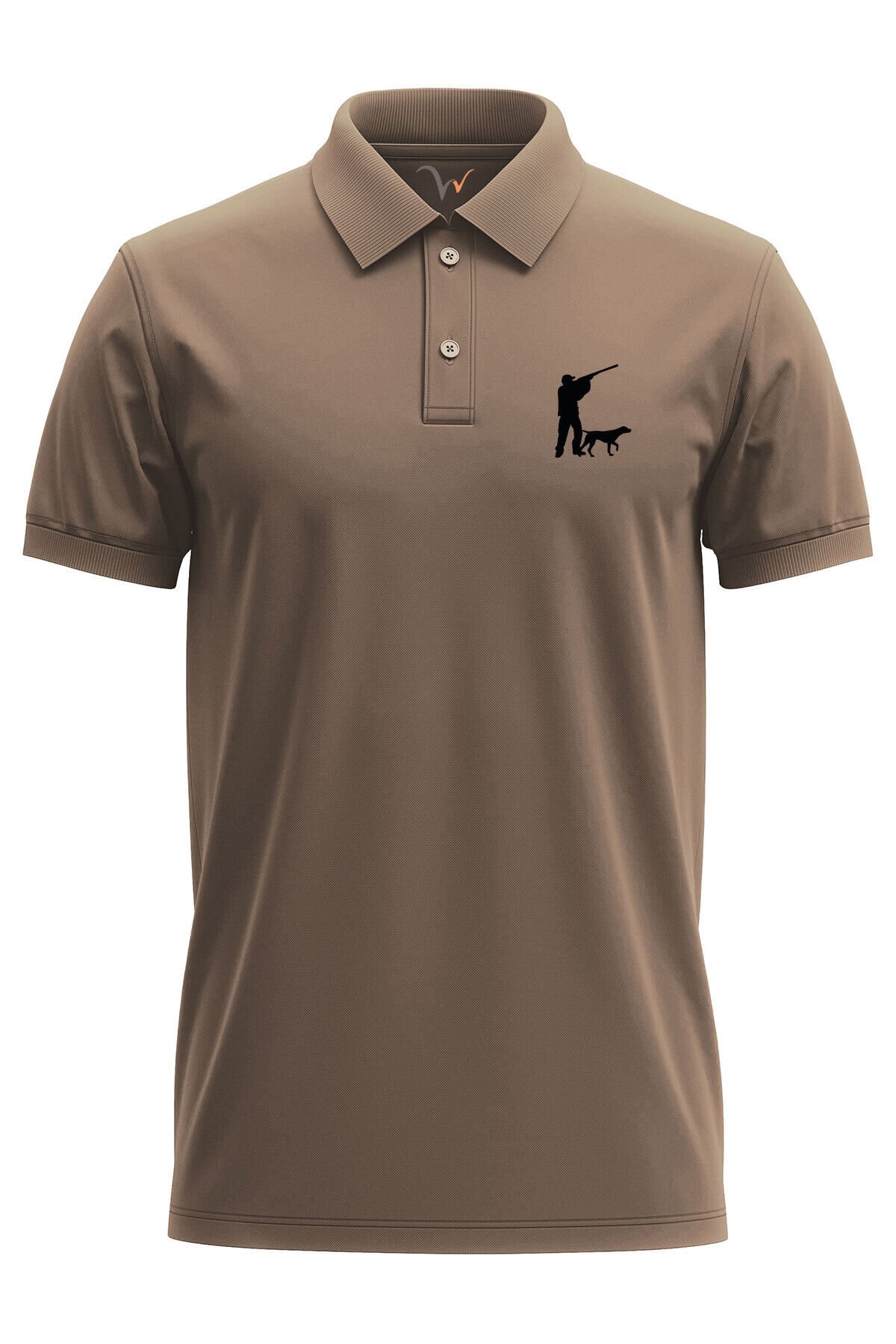 Avcılık Hunter Avcı Ve Av Köpeği Tasarım Baskılı Pamuk Regular Fit Polo Haki T-shirt Kahverengi - S