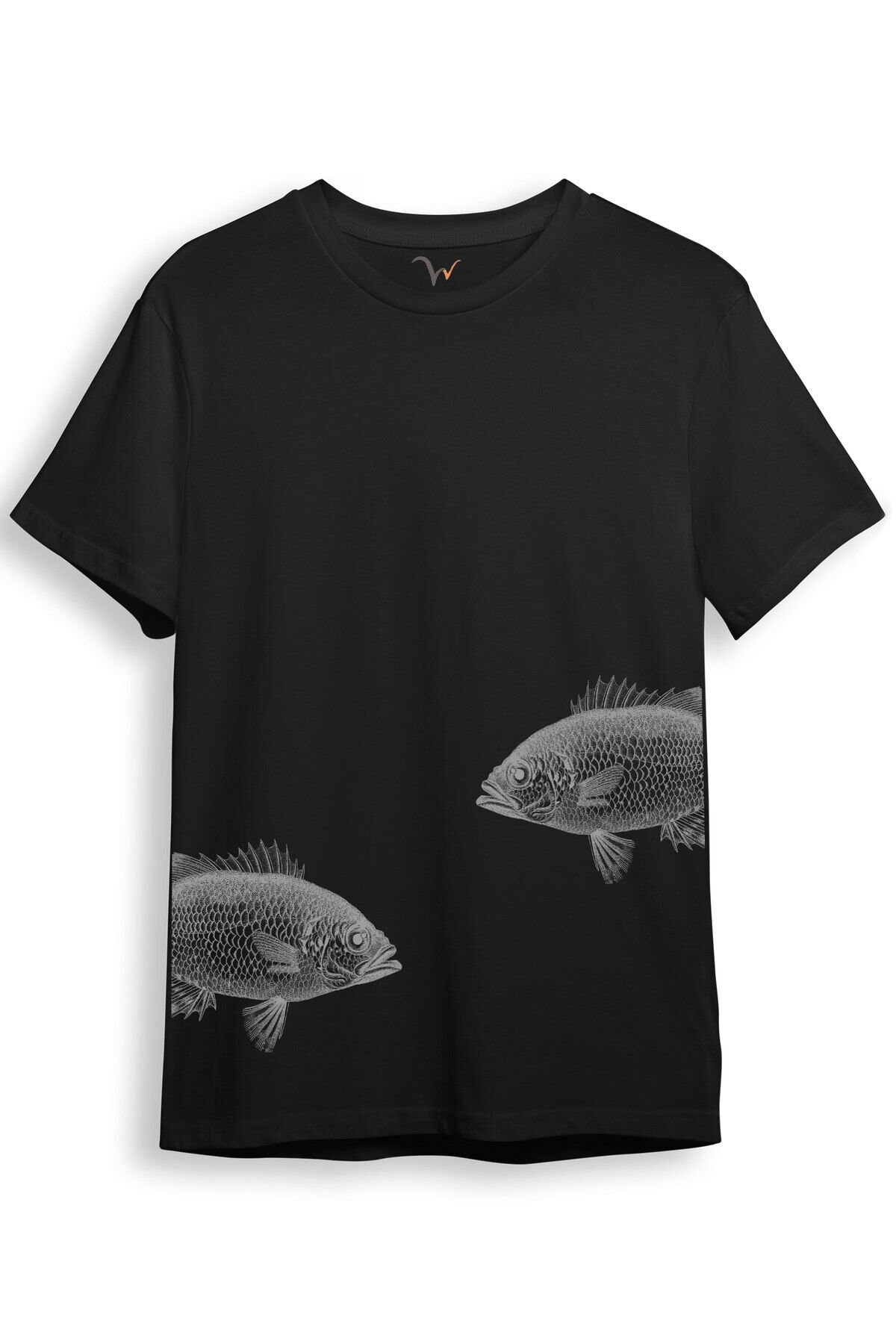 Sanatsal Balık Desenli Sade ve Modern Tasarım Dijital Baskılı %100 Pamuk Regular Fit Unisex T-Shirt Siyah - 2XL