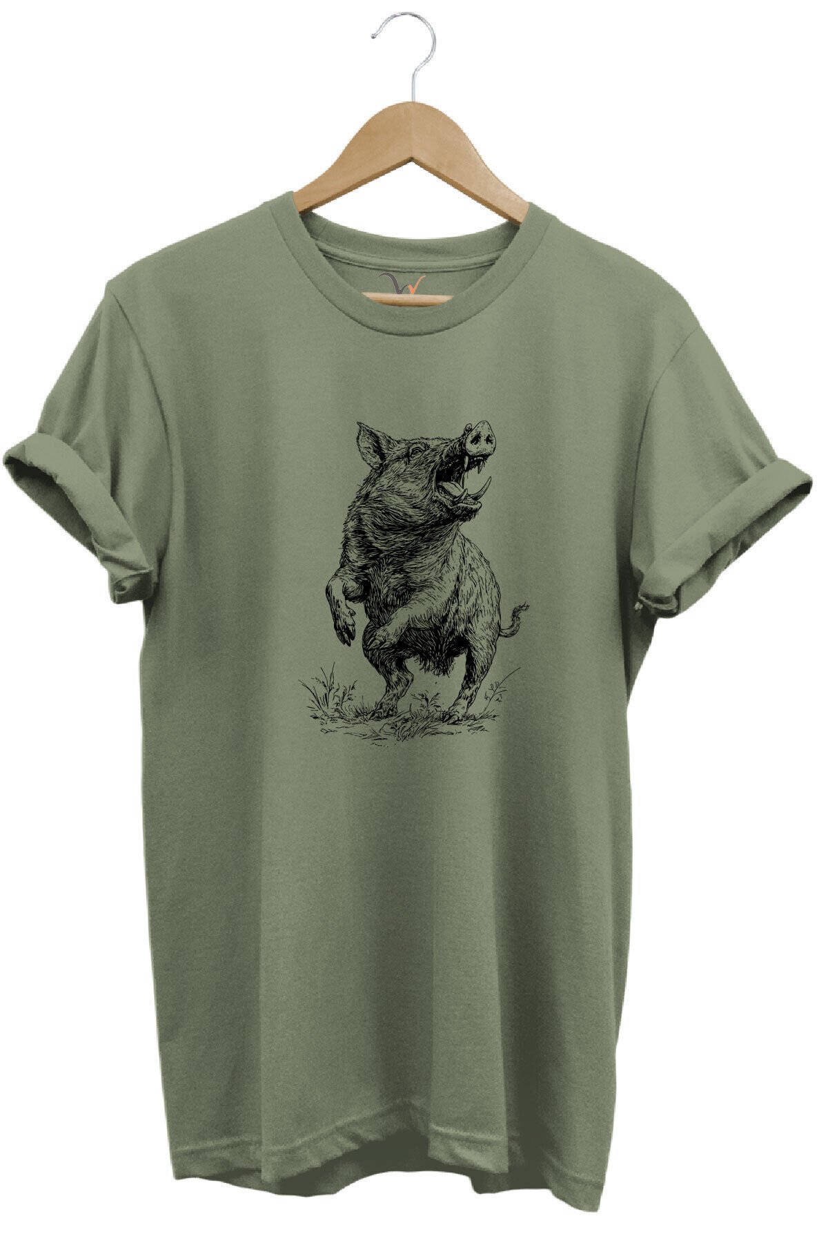 Avcılık Hunter Domuz Avcılığı Baskılı %100 Pamuk Regular Fit Unisex T-Shirt Haki - 2XL