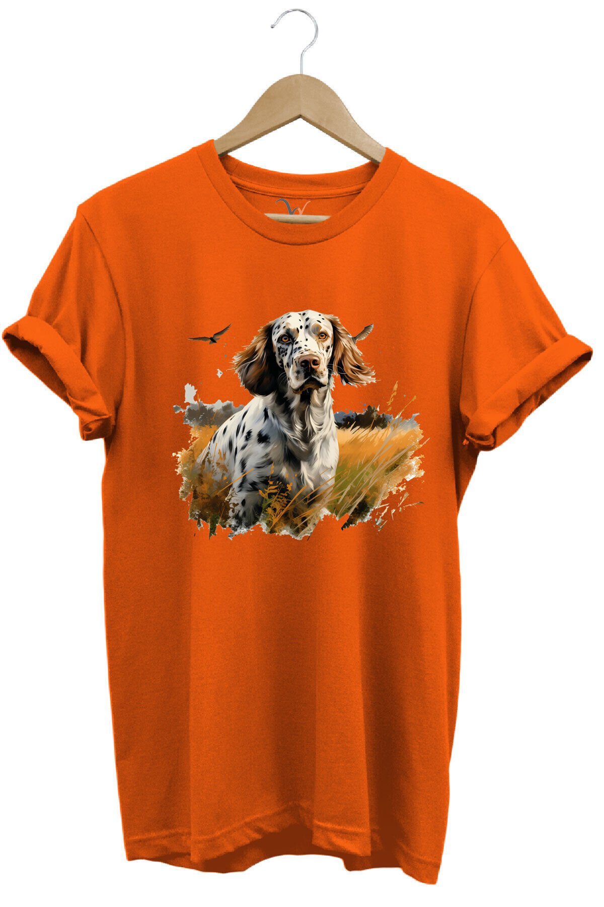 Avcılık Hunting English Setter Vahşi Yaşam Avcı Köpeği %100 Pamuk Unisex Regular Fit T-Shirt Turuncu - XL