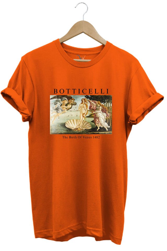 Bottıcellı Venüs Baskılı %100 Pamuk Regular Fit Beyaz T-shirt Turuncu - 3XL