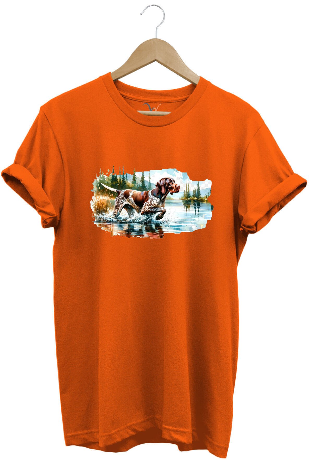 Avcılık Hunting Av Köpeği Baskılı %100 Pamuk Regular Fit T-shirt Turuncu - S