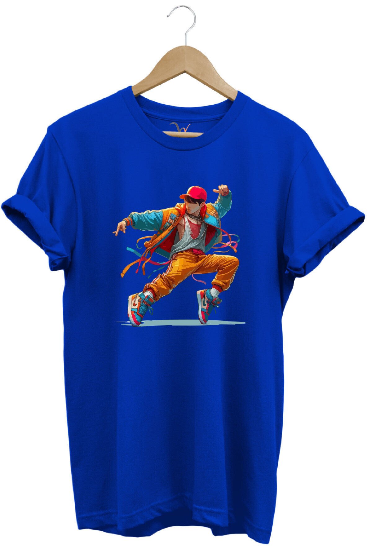 Dancing Boy Dans Eden Çocuk Tasarım Baskılı %100 Pamuk Regular Fit Yeşil T-shirt Mavi - XL