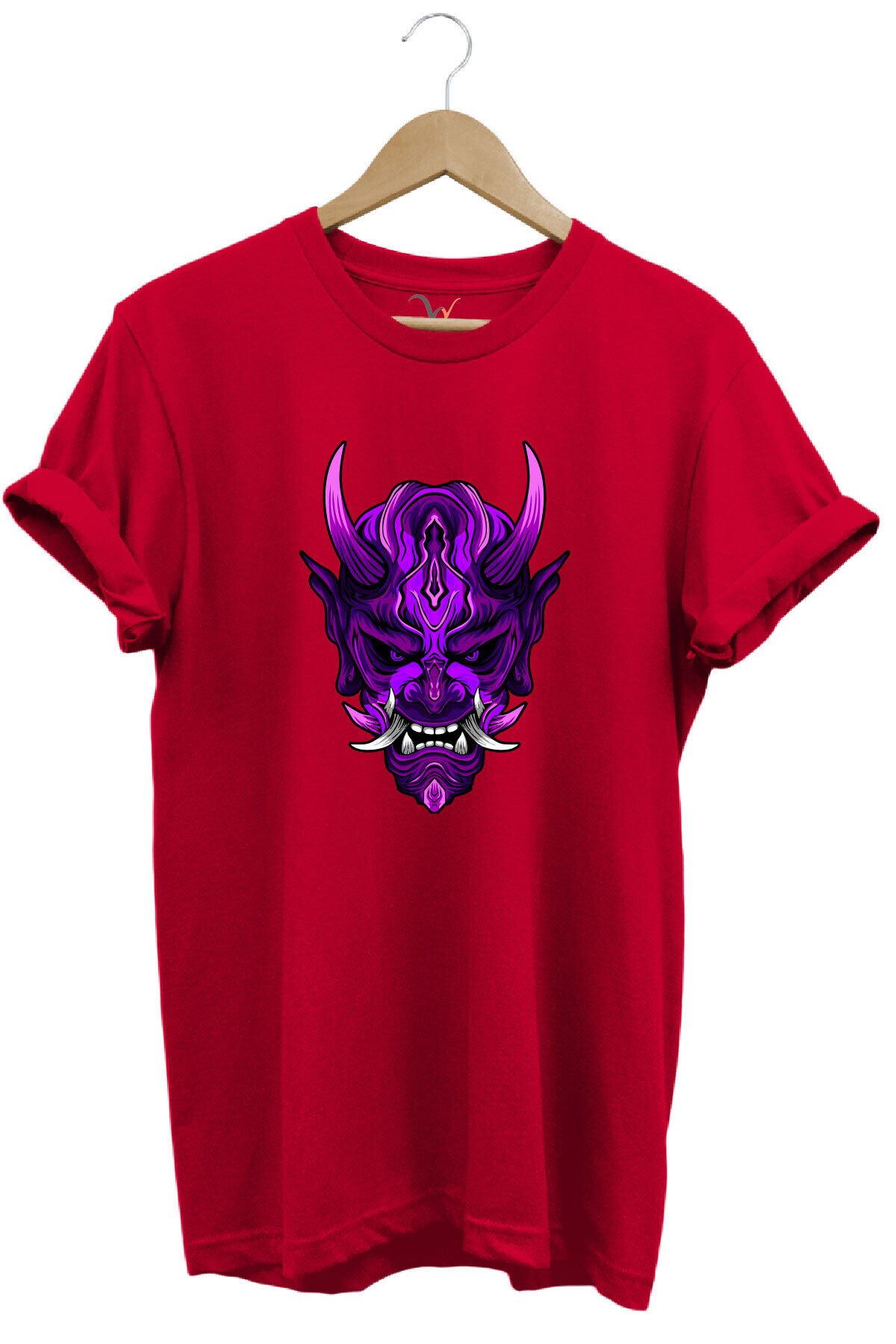 Anime Mor Kuru Kafa Baskılı %100 Pamuk Regular Fit Bisiklet Yaka Haki T-shirt Kırmızı - L