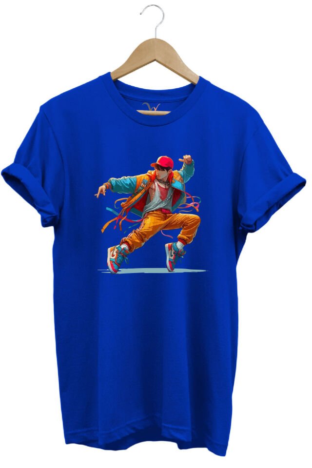 Dancing Boy Dans Eden Çocuk Tasarım Baskılı %100 Pamuk Regular Fit Yeşil T-shirt Mavi - S