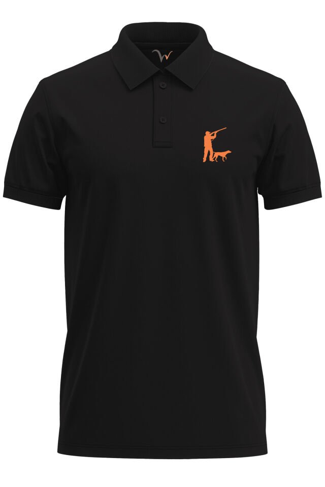 Avcılık Hunter Avcı Ve Av Köpeği Tasarım Baskılı Pamuk Regular Fit Polo Haki T-shirt Siyah - M