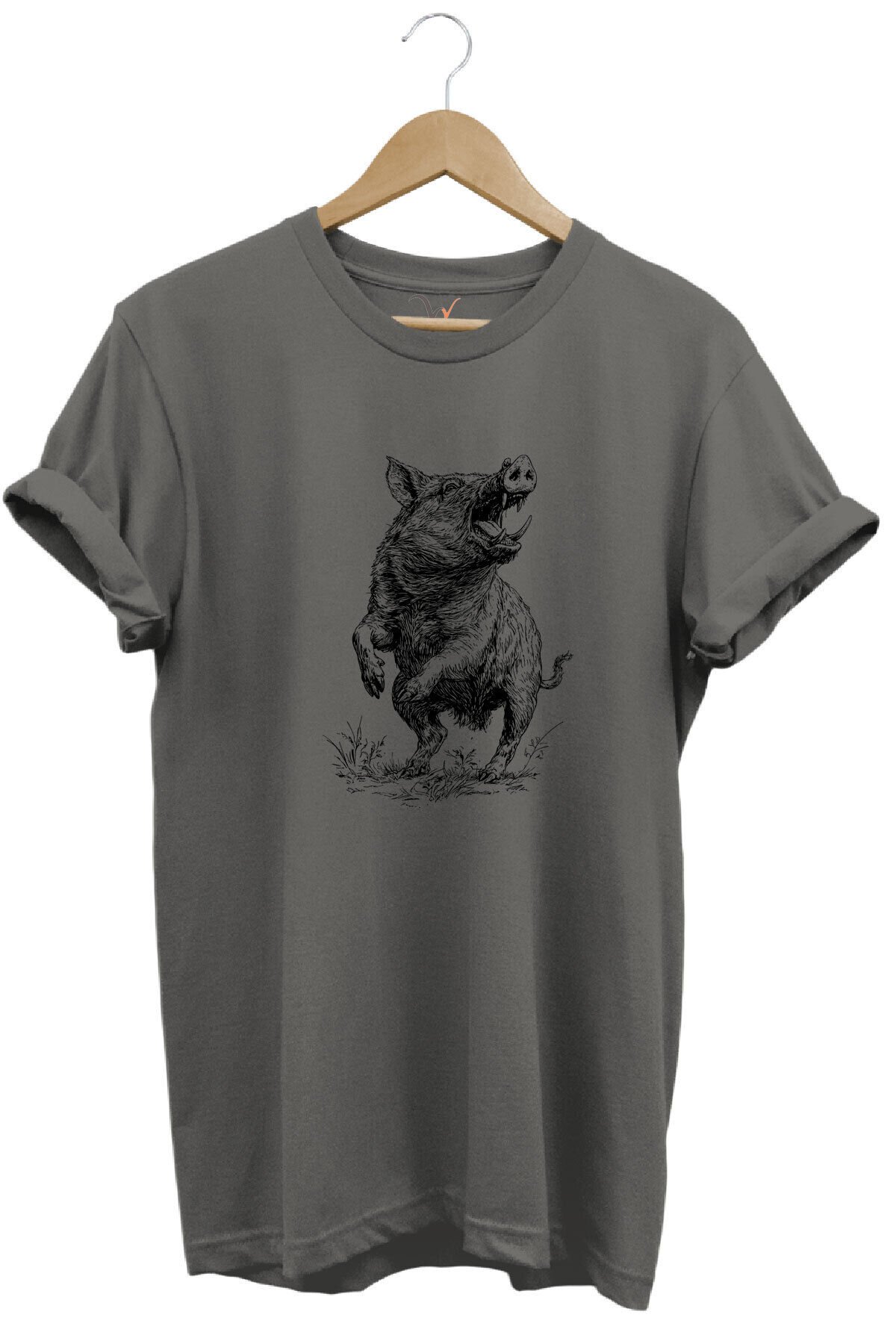 Avcılık Hunter Domuz Avcılığı Baskılı %100 Pamuk Regular Fit Unisex T-Shirt Gri - M