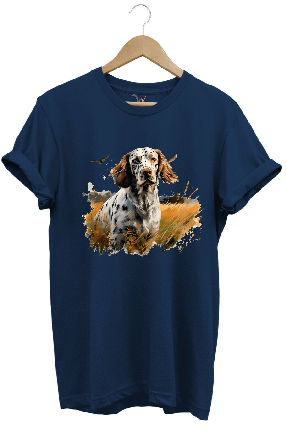 Avcılık Hunting English Setter Vahşi Yaşam Avcı Köpeği %100 Pamuk Unisex Regular Fit T-Shirt Lacivert - 2XL