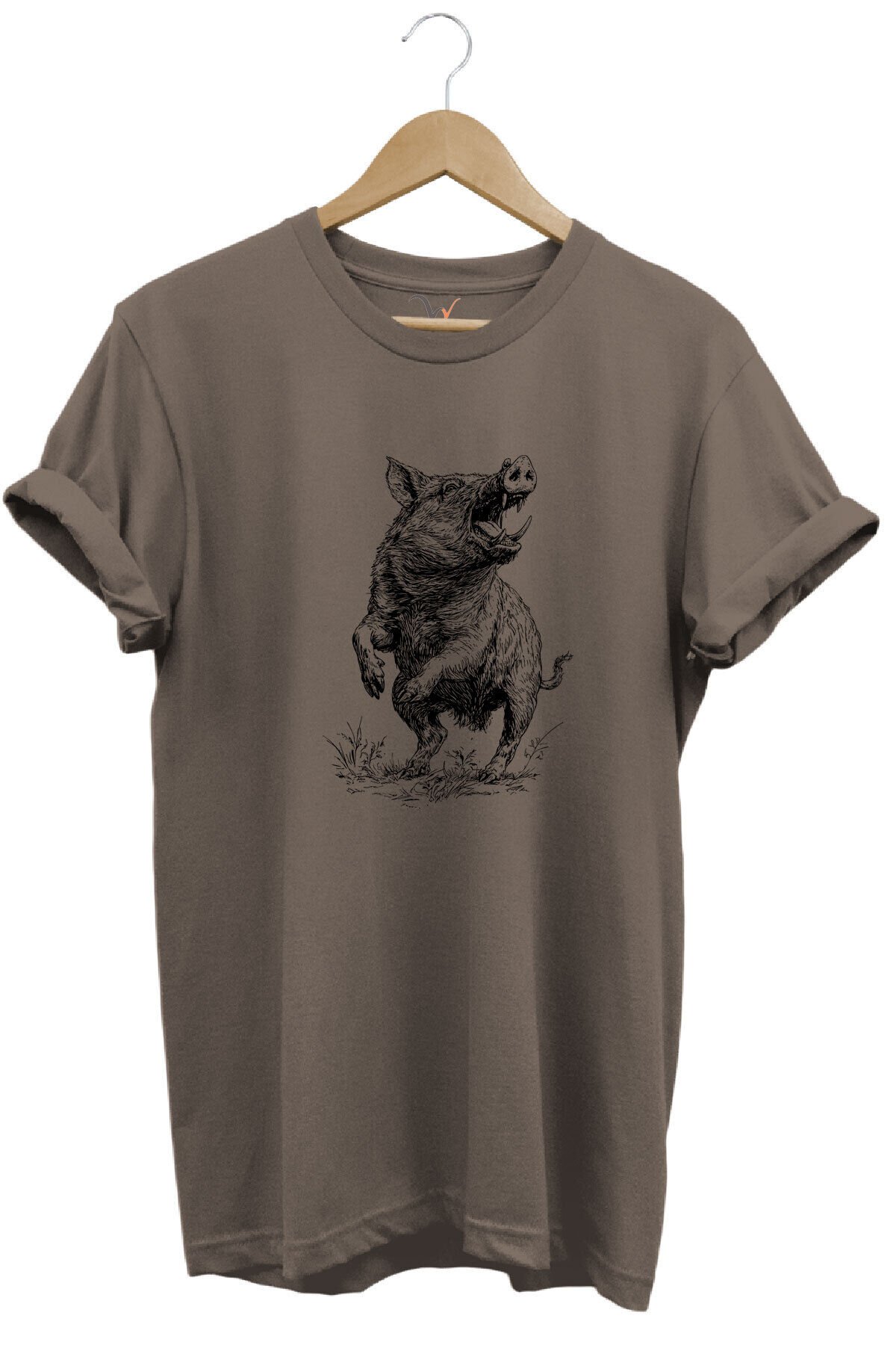 Avcılık Hunter Domuz Avcılığı Baskılı %100 Pamuk Regular Fit Unisex T-Shirt Kahverengi - M