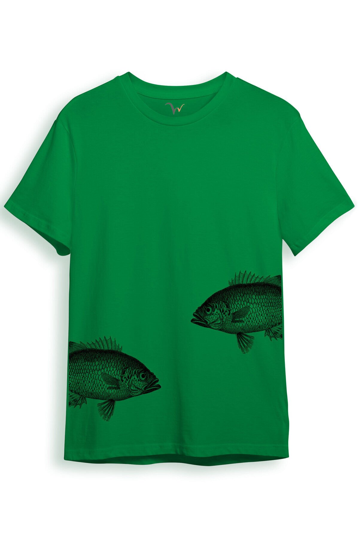 Sanatsal Balık Desenli Sade ve Modern Tasarım Dijital Baskılı %100 Pamuk Regular Fit Unisex T-Shirt Yeşil - 3XL
