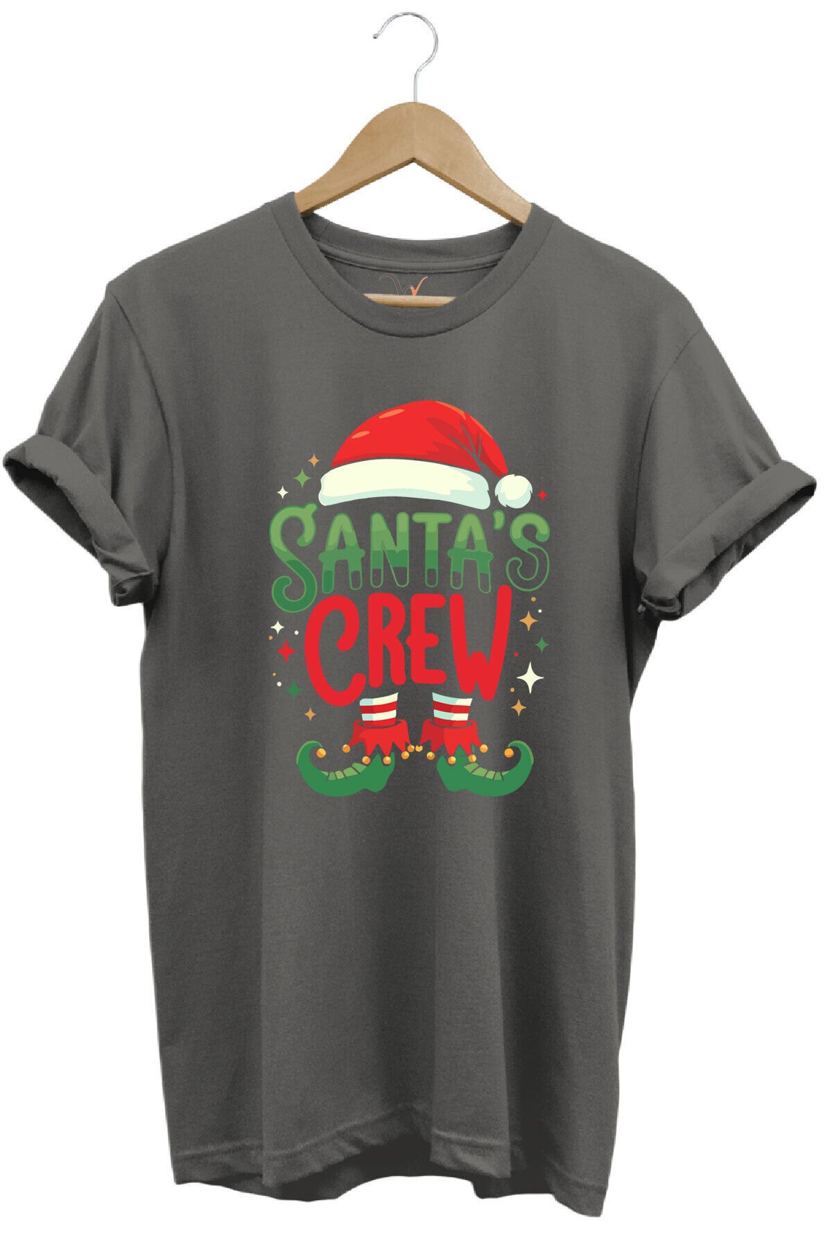 Noel Baba Yılbaşı Christmas Yeni Yıl Hediyesi Baskılı %100 Pamuk Regular Fit Gri T-shirt Antrasit - S