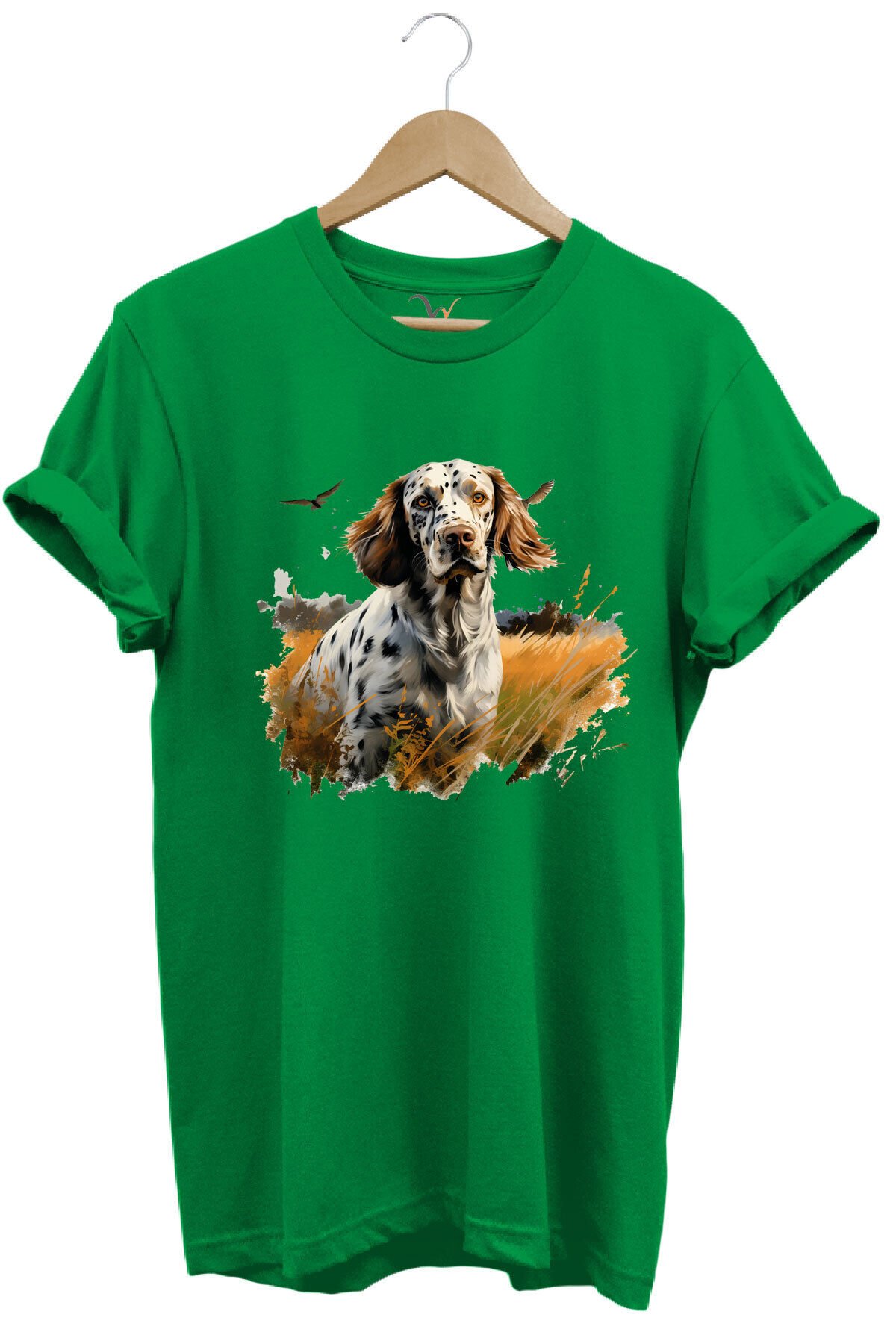 Avcılık Hunting English Setter Vahşi Yaşam Avcı Köpeği %100 Pamuk Unisex Regular Fit T-Shirt Yeşil - 2XL