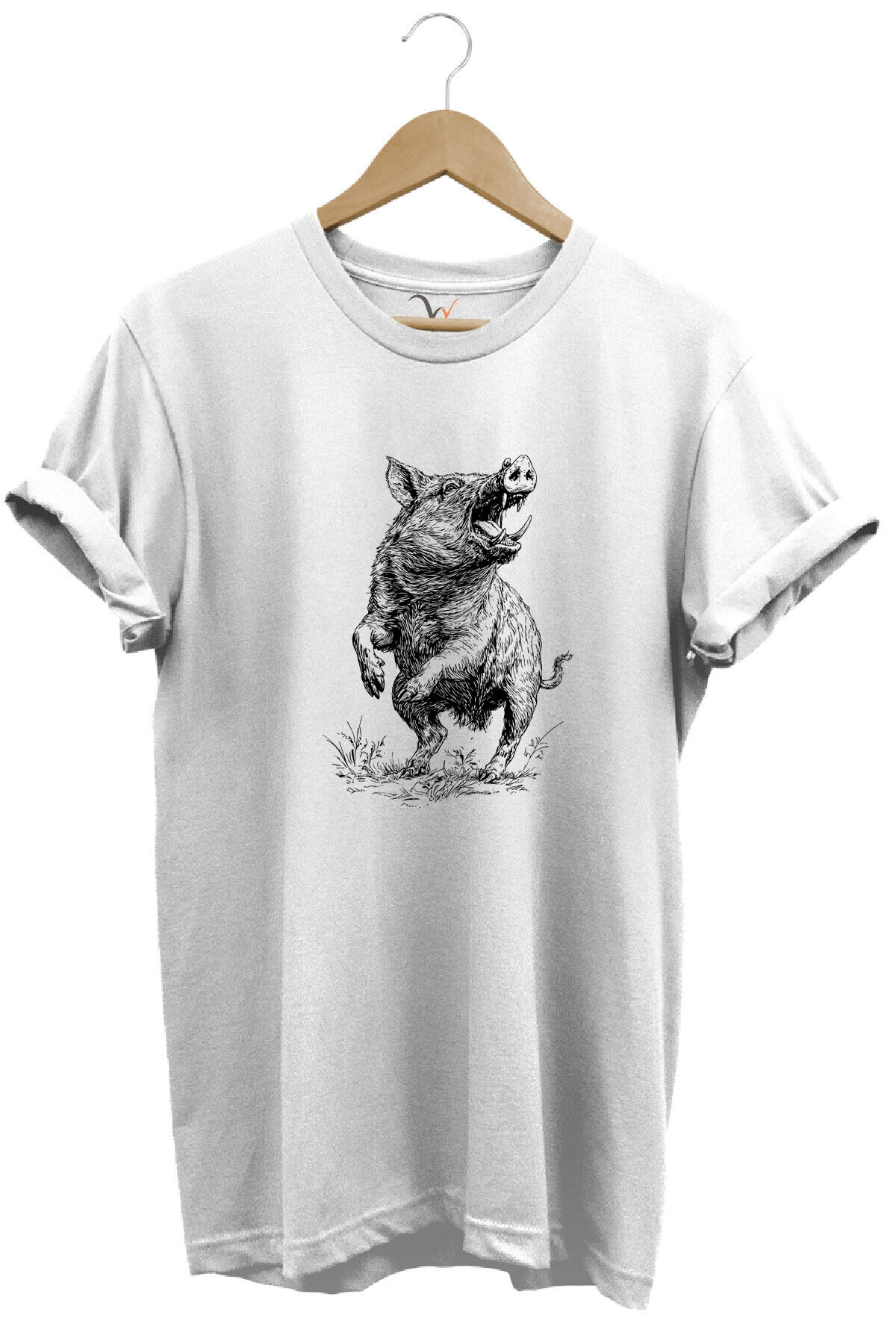 Avcılık Hunter Domuz Avcılığı Baskılı %100 Pamuk Regular Fit Unisex T-Shirt Beyaz - M