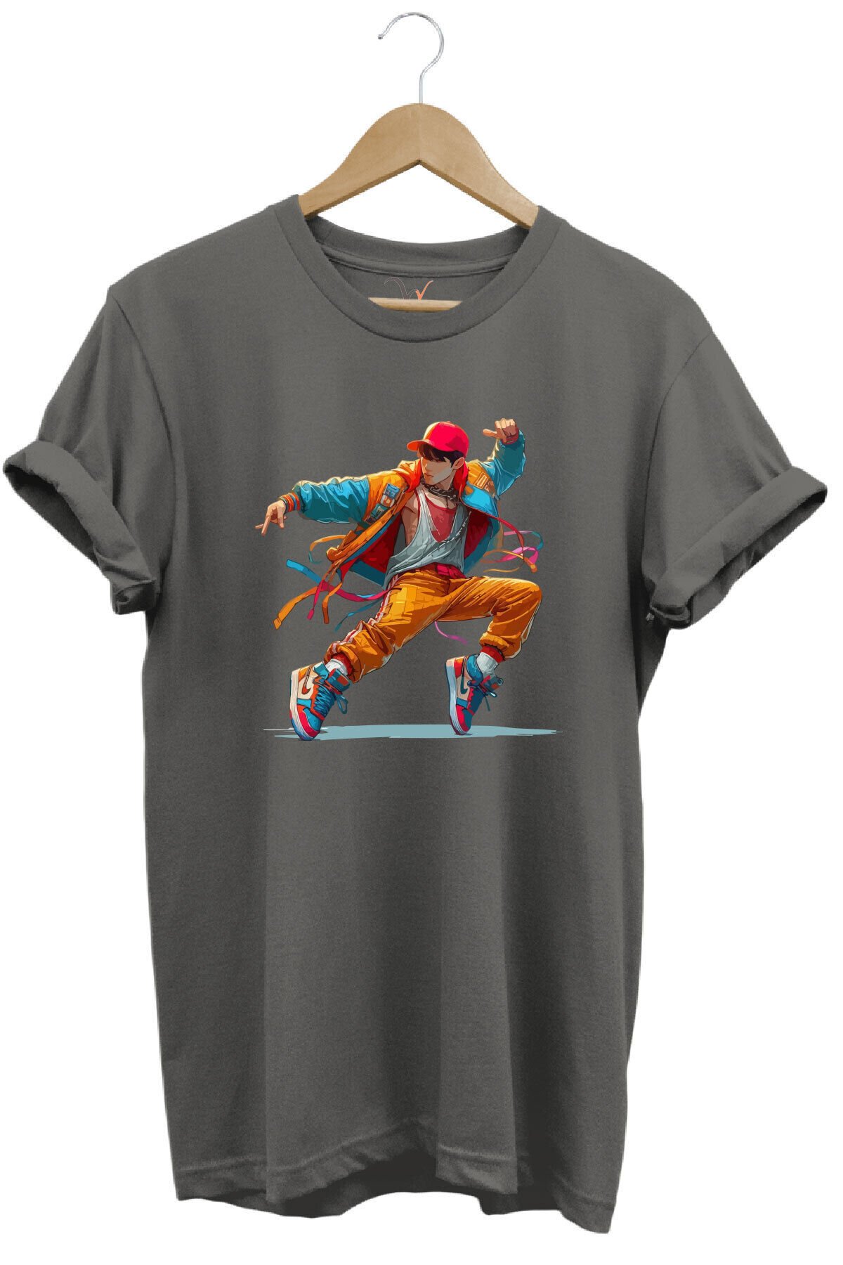 Dancing Boy Dans Eden Çocuk Tasarım Baskılı %100 Pamuk Regular Fit Yeşil T-shirt Gri - L