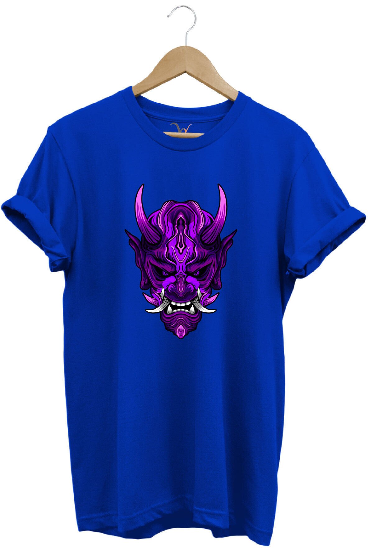 Anime Mor Kuru Kafa Baskılı %100 Pamuk Regular Fit Bisiklet Yaka Haki T-shirt Mavi - 2XL