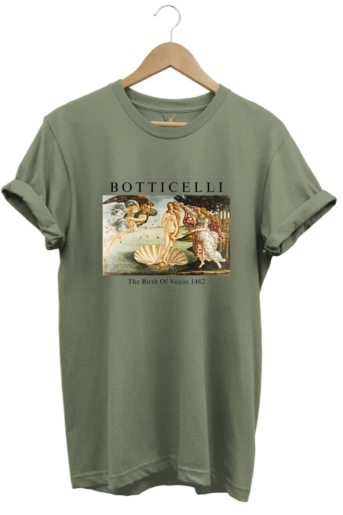 Bottıcellı Venüs Baskılı %100 Pamuk Regular Fit Beyaz T-shirt Haki Yeşil - S