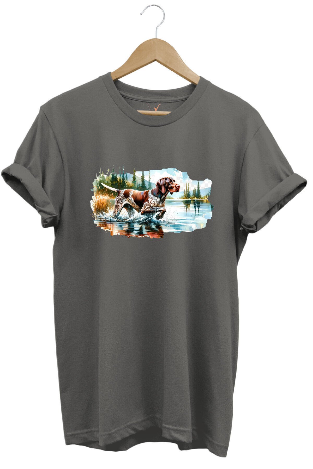 Avcılık Hunting Av Köpeği Baskılı %100 Pamuk Regular Fit T-shirt Gri - 3XL