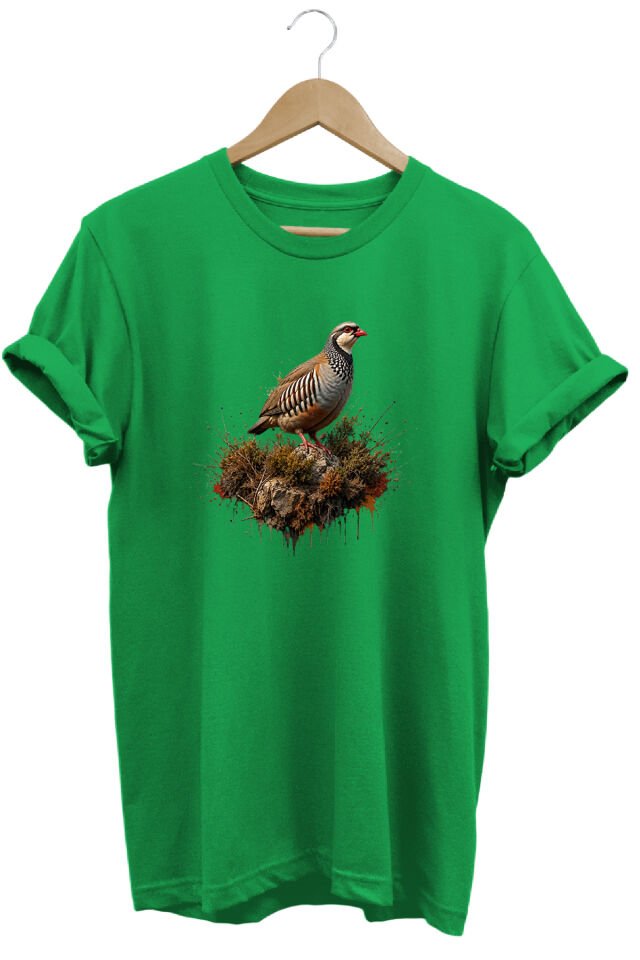 Keklik Kuşu Baskılı Arazi ve Doğa Tişörtü Outdoor Giyim Yeşil - L