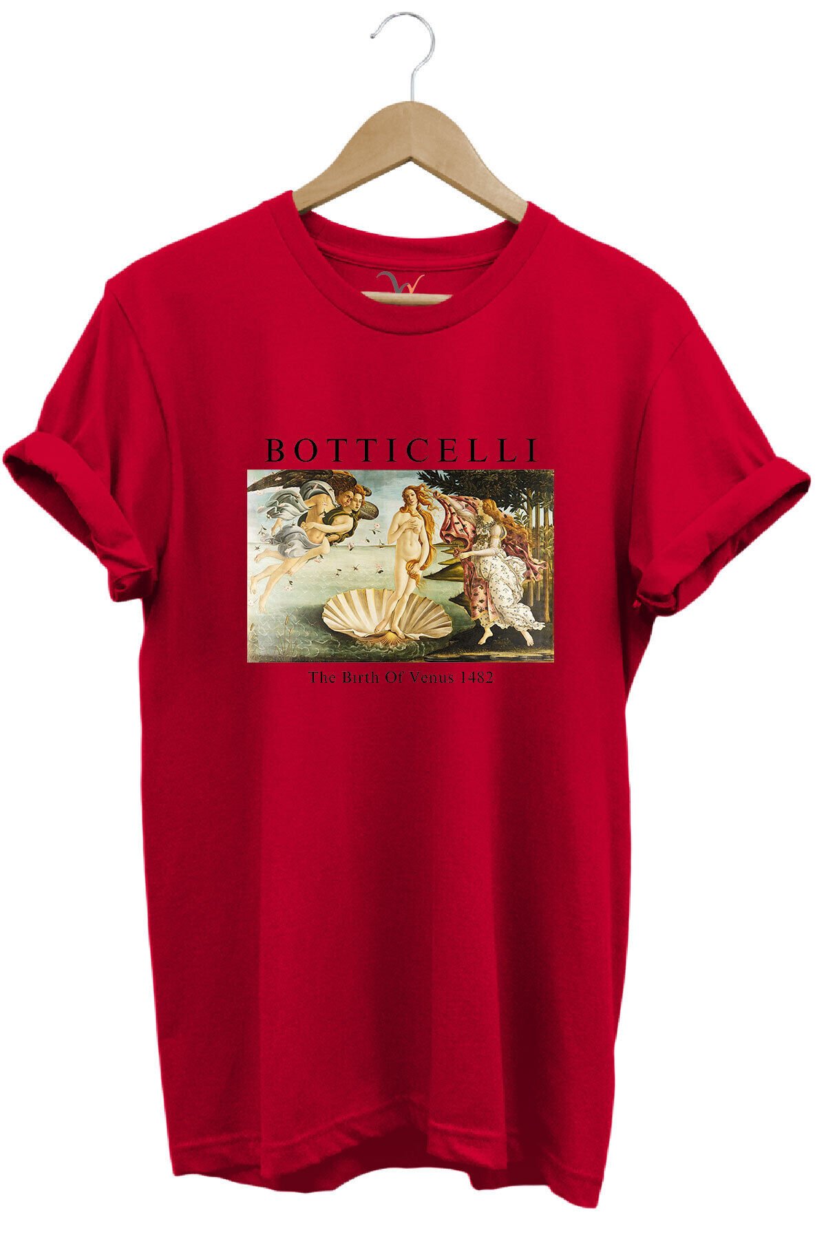 Bottıcellı Venüs Baskılı %100 Pamuk Regular Fit Beyaz T-shirt Kırmızı - S