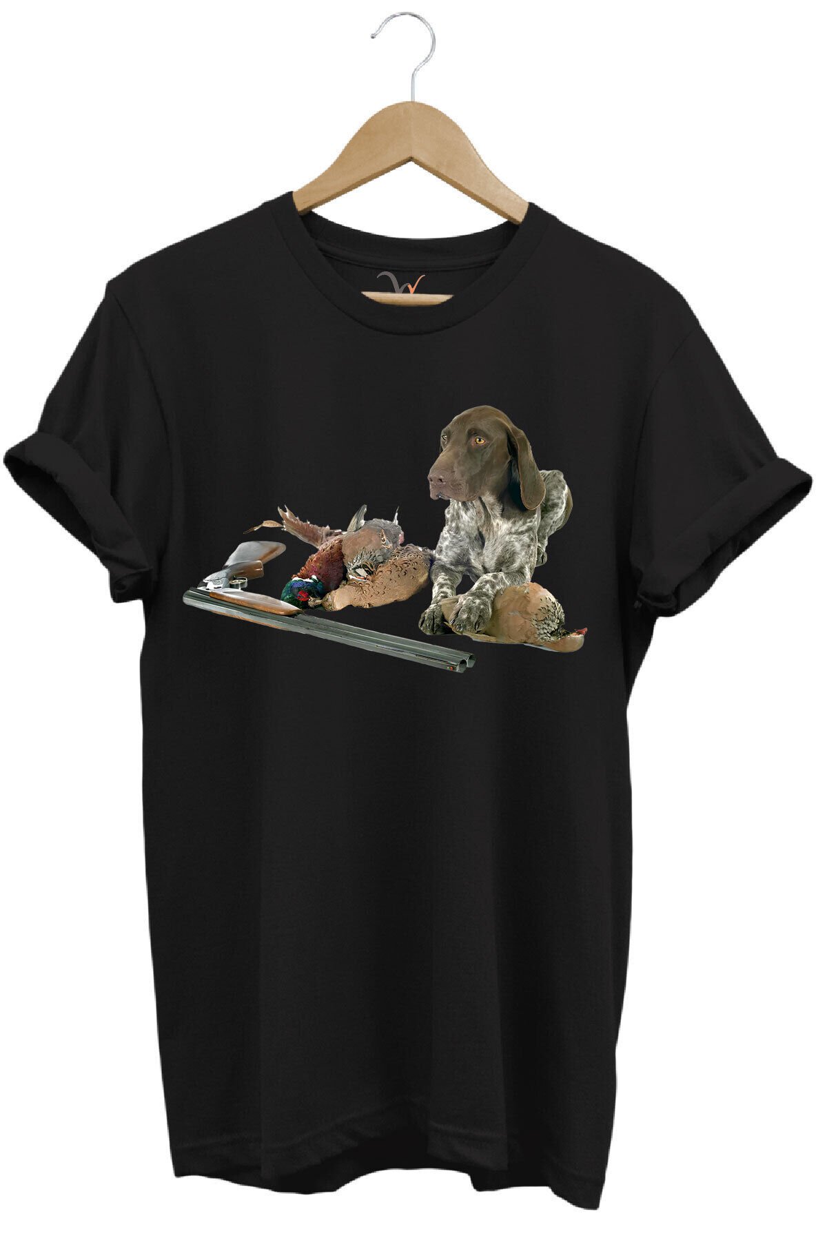 Avcılık Hunter Kurzhaar Av Köpeği Ve Keklik Avcılığı Baskılı Regular Fit %100 Pamuk Gri T-shirt Siyah - 11-12 Yaş