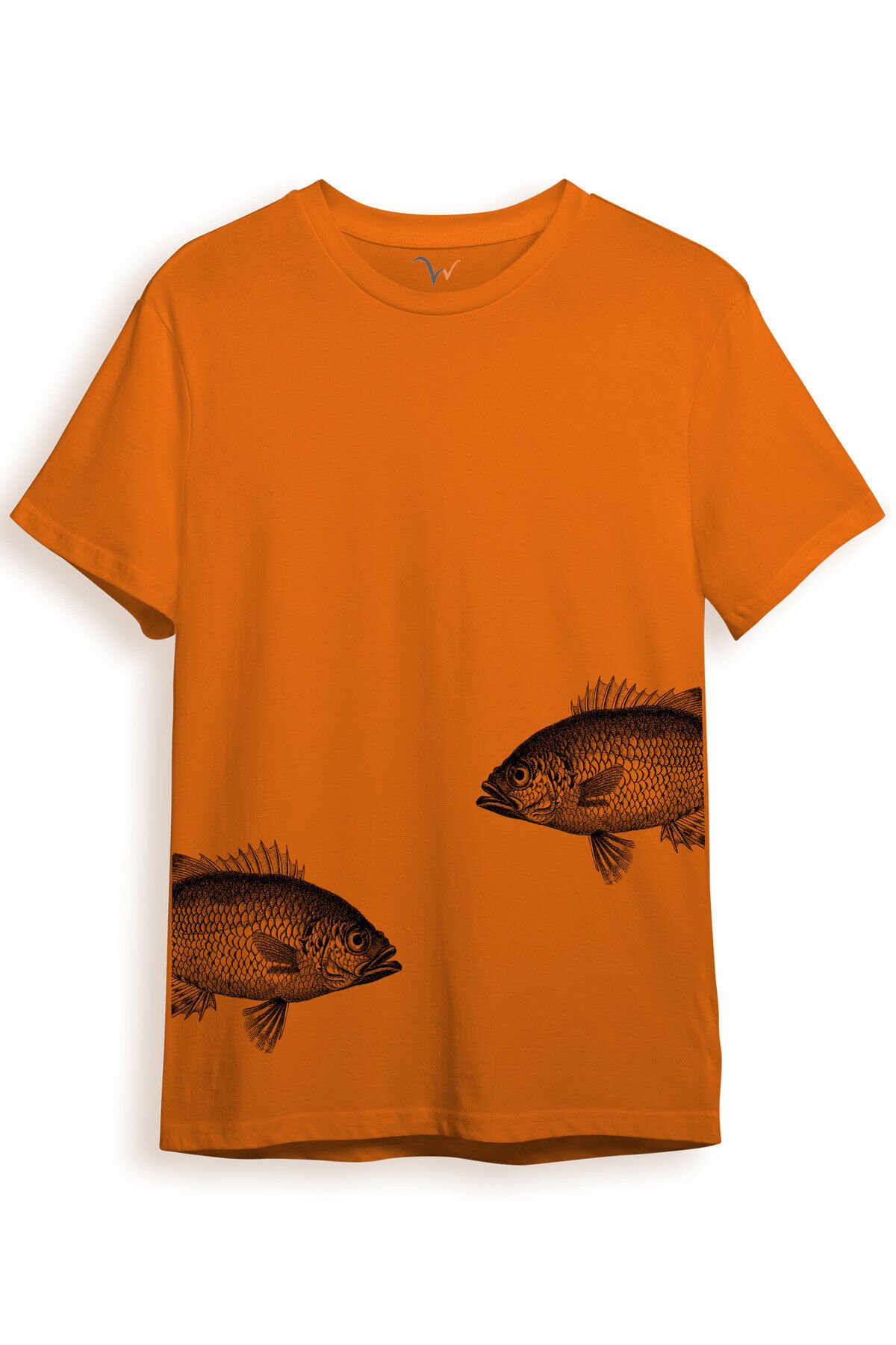 Sanatsal Balık Desenli Sade ve Modern Tasarım Dijital Baskılı %100 Pamuk Regular Fit Unisex T-Shirt Turuncu - 3XL