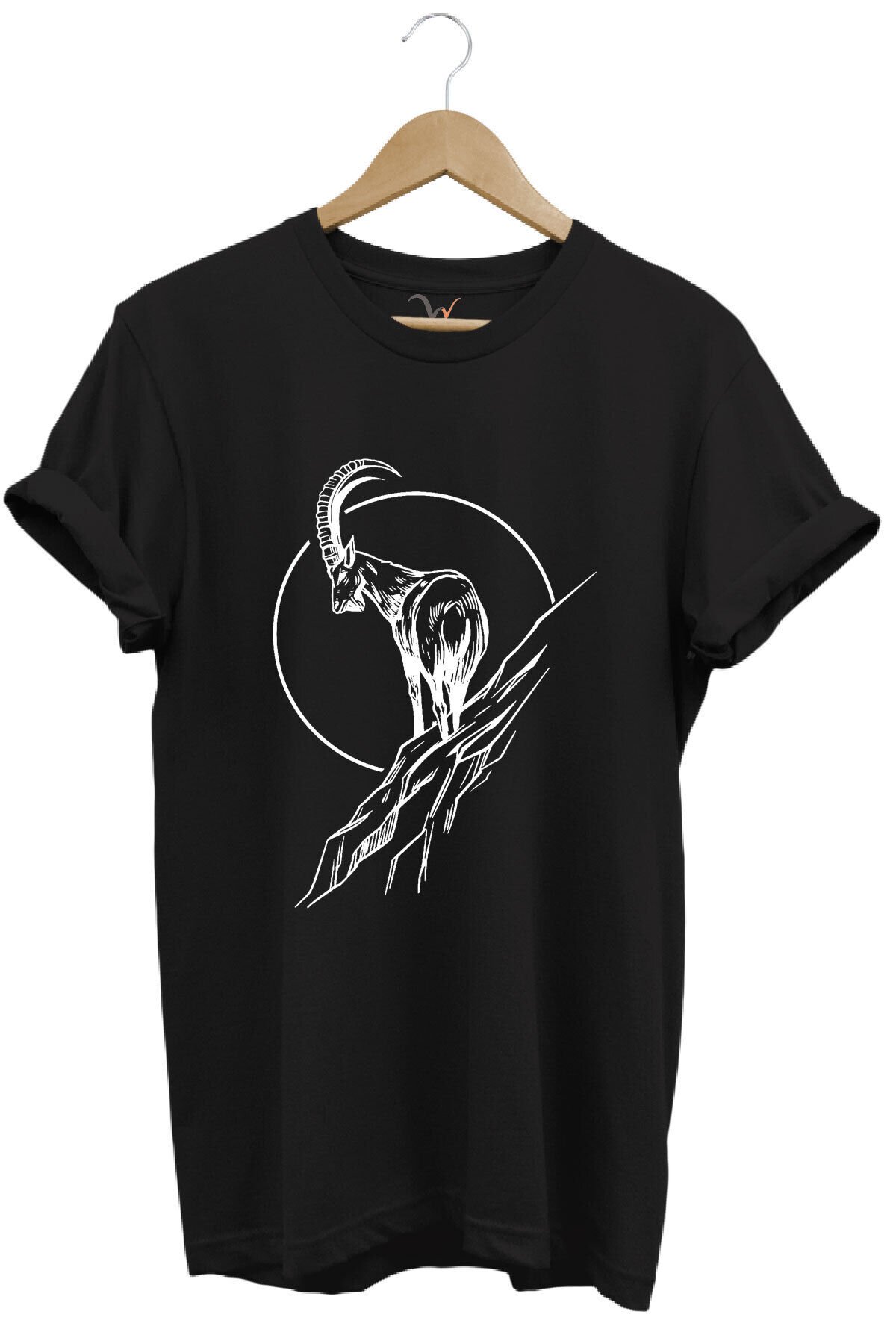 Avcılık Dağ Keçisi Baskılı %100 Pamuk Regular Fit Bisiklet Yaka Mavi T-shirt Siyah - 3XL