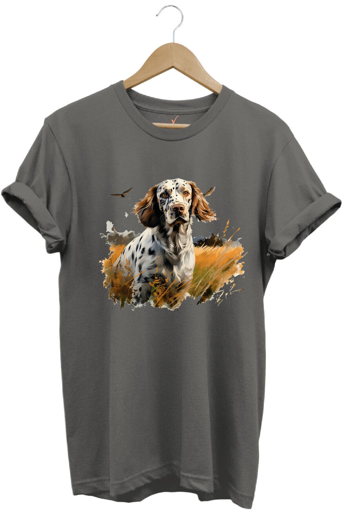 Avcılık Hunting English Setter Vahşi Yaşam Avcı Köpeği %100 Pamuk Unisex Regular Fit T-Shirt Gri - S