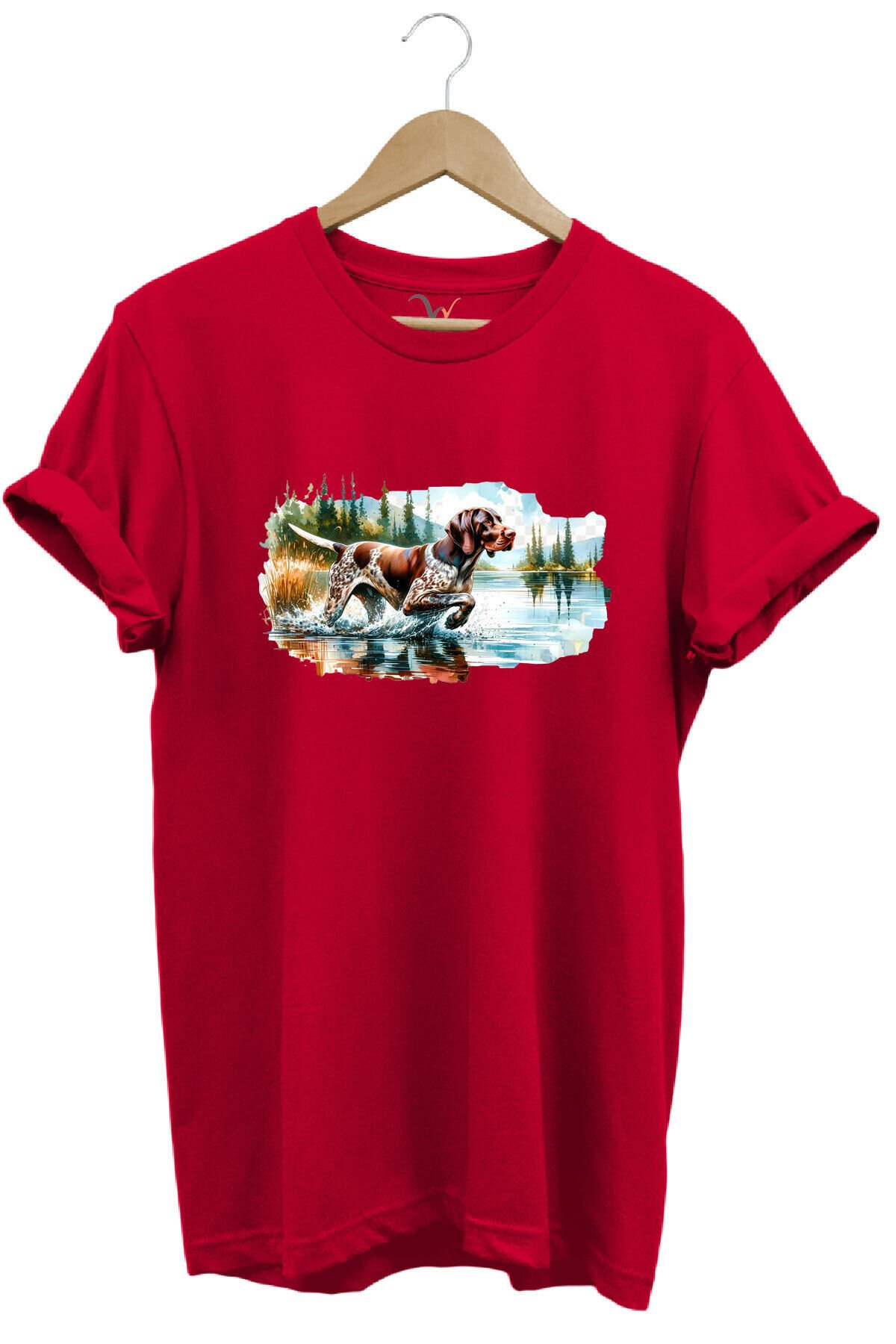 Avcılık Hunting Av Köpeği Baskılı %100 Pamuk Regular Fit T-shirt Kırmızı - M