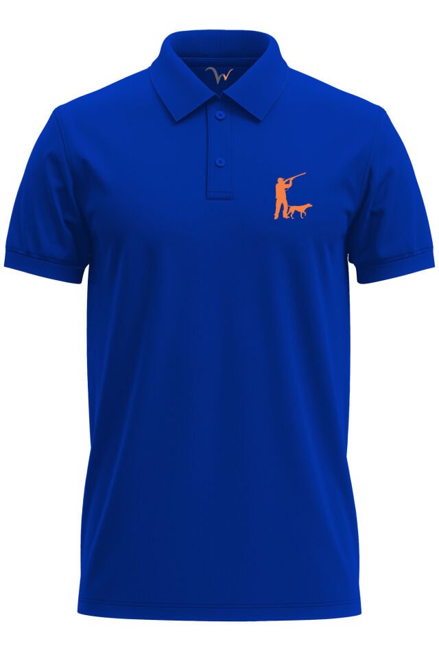 Avcılık Hunter Avcı Ve Av Köpeği Tasarım Baskılı Pamuk Regular Fit Polo Haki T-shirt Mavi - 3XL