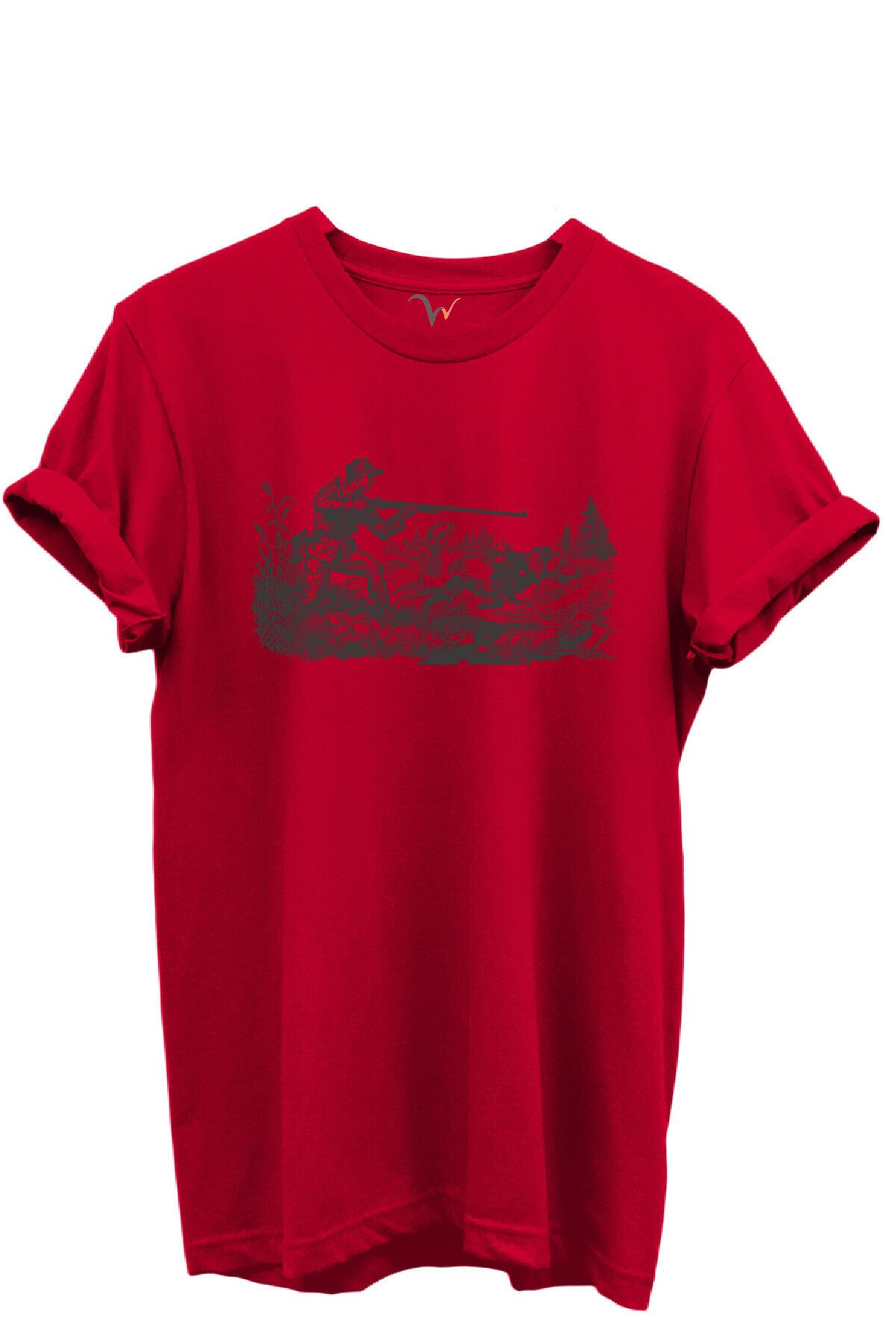 Outdoor Avcılık Avcı ve Av Köpekleri Desenli %100 Pamuk Regular Fit Bisiklet Yaka Unisex T-shirt Kırmızı - 3XL