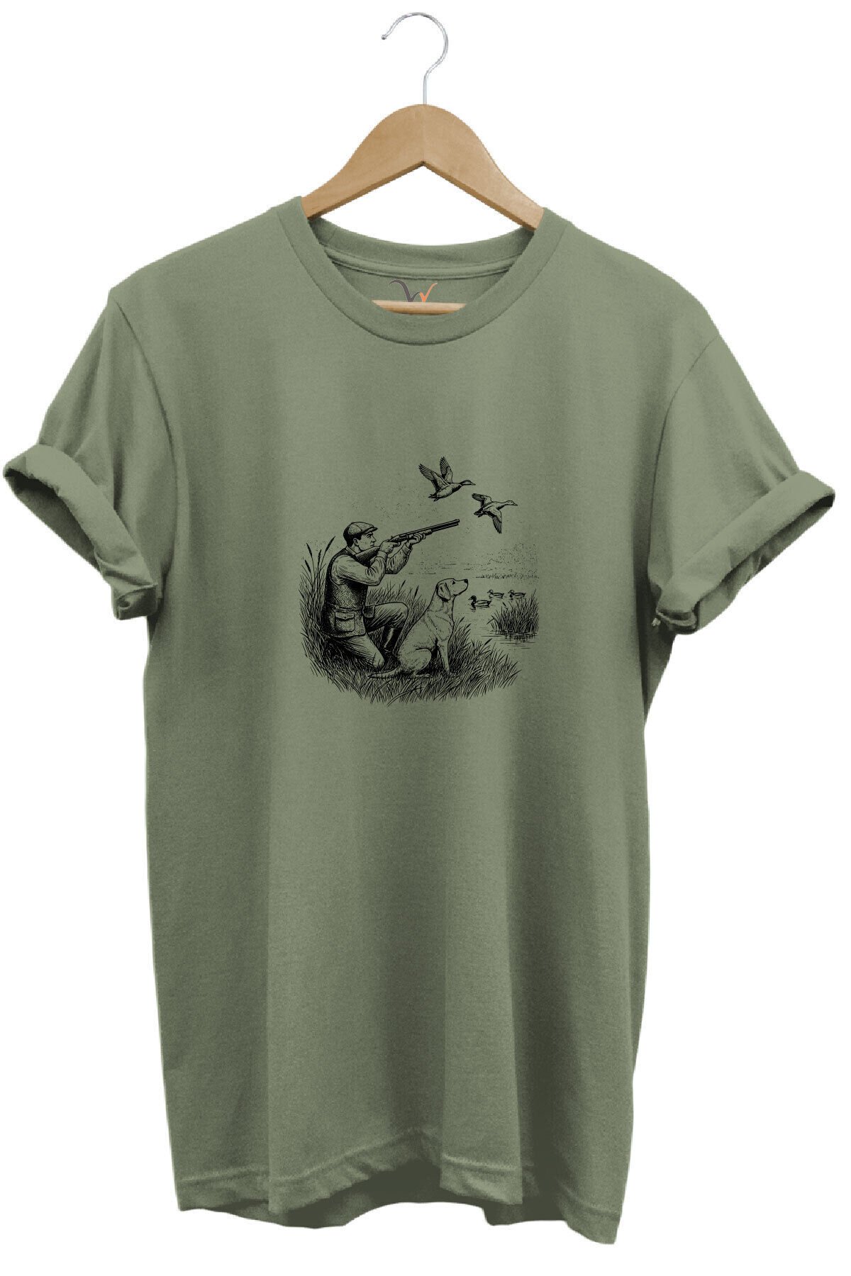 Hunting Avcılık Ördek Avı Baskılı Avcı ve Av Köpeği Regular Fit Bisiklet Yaka T-Shirt Haki - 3XL