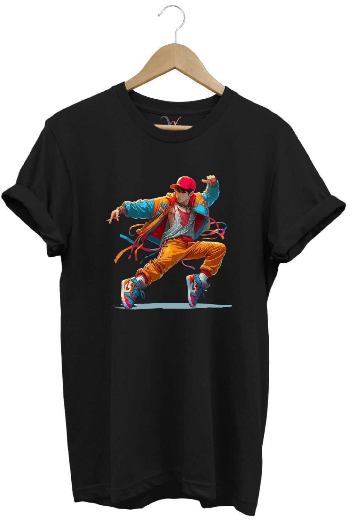 Dancing Boy Dans Eden Çocuk Tasarım Baskılı %100 Pamuk Regular Fit Yeşil T-shirt Siyah - S