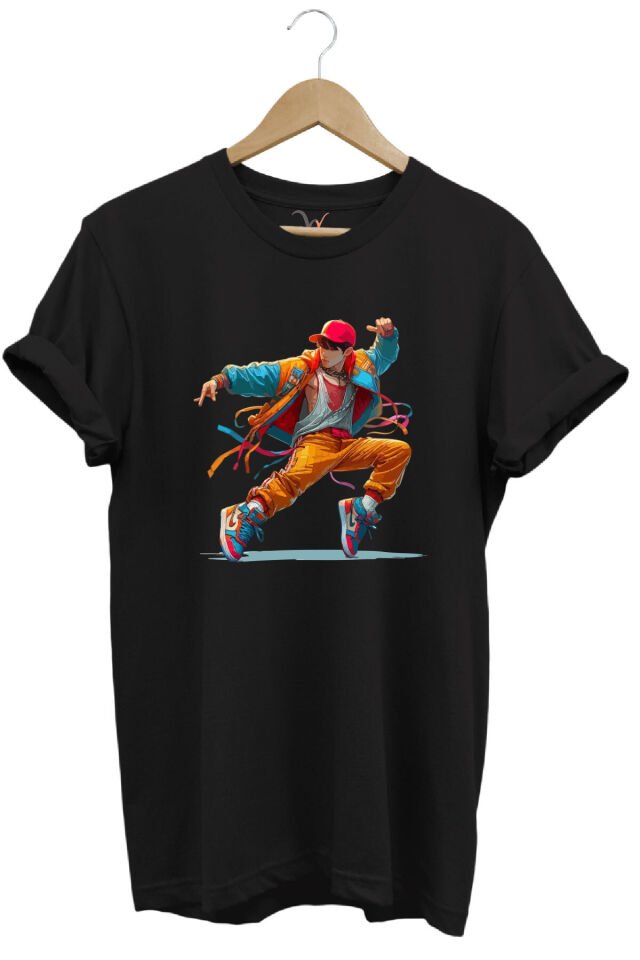 Dancing Boy Dans Eden Çocuk Tasarım Baskılı %100 Pamuk Regular Fit Yeşil T-shirt Siyah - S