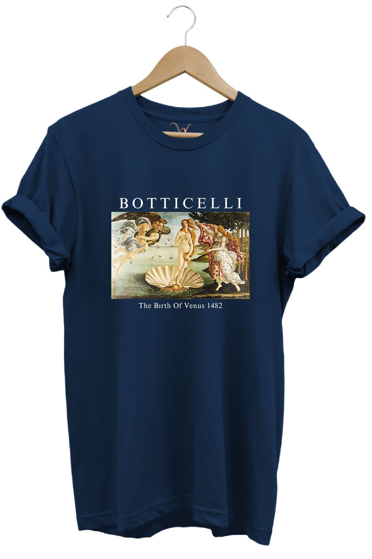 Bottıcellı Venüs Baskılı %100 Pamuk Regular Fit Beyaz T-shirt Lacivert - 3XL