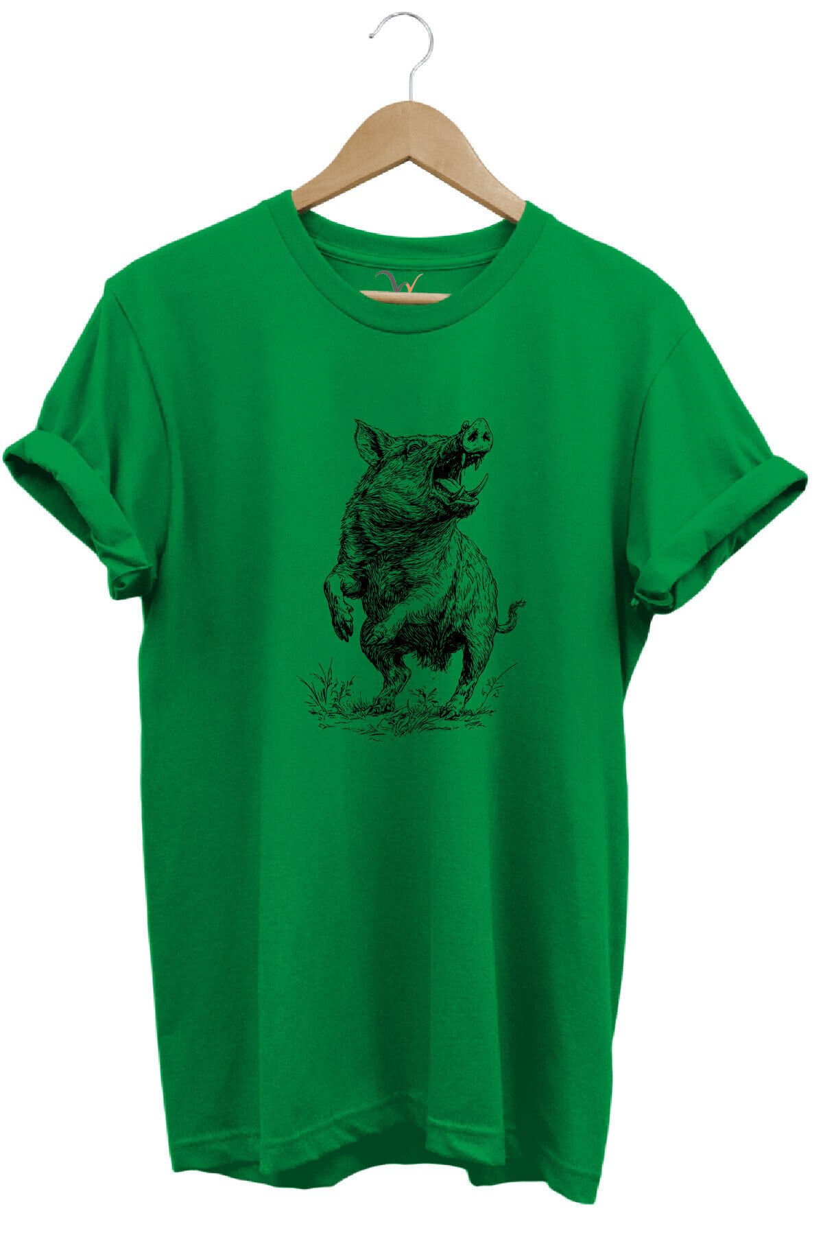 Avcılık Hunter Domuz Avcılığı Baskılı %100 Pamuk Regular Fit Unisex T-Shirt Yeşil - 2XL