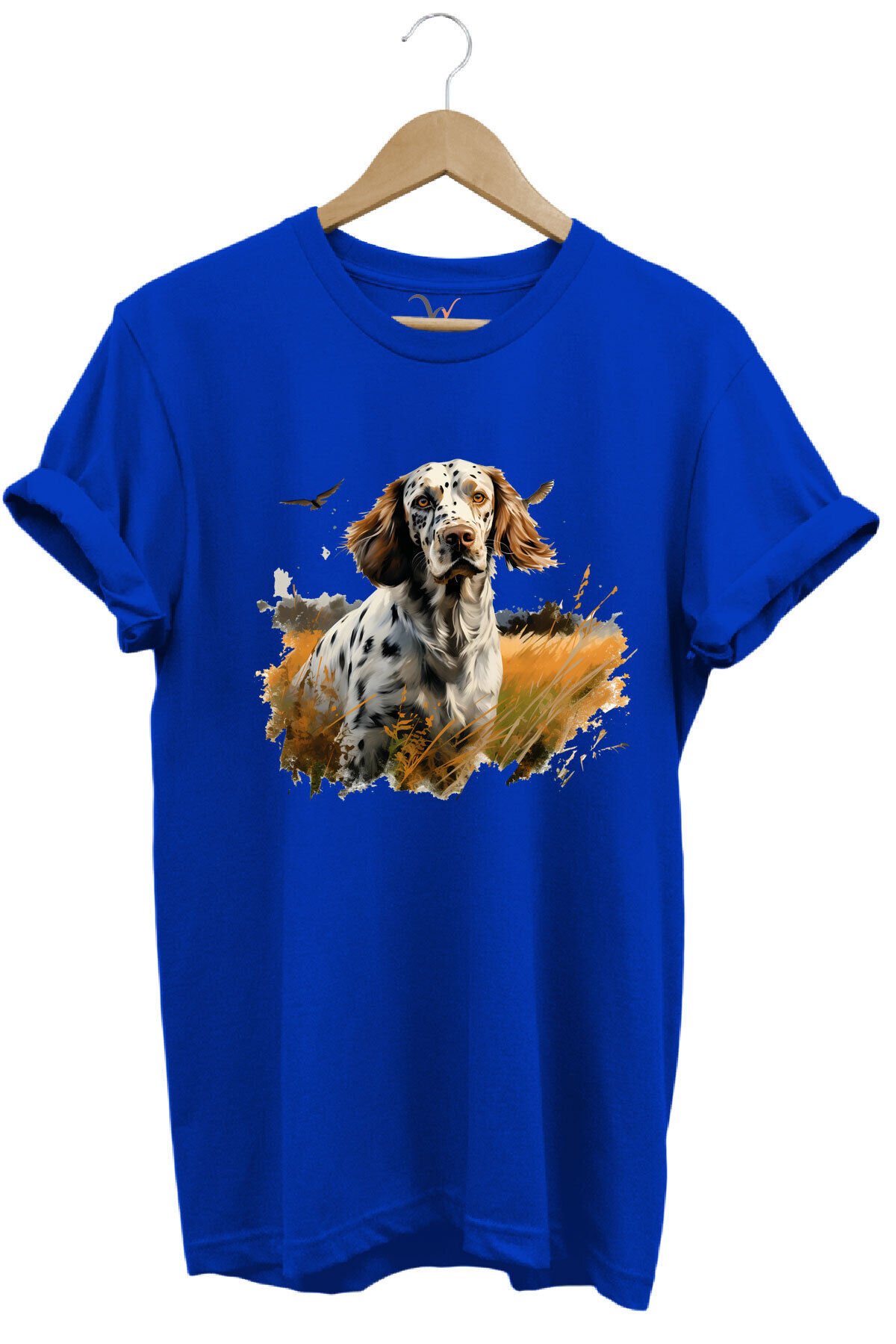 Avcılık Hunting English Setter Vahşi Yaşam Avcı Köpeği %100 Pamuk Unisex Regular Fit T-Shirt Mavi - L