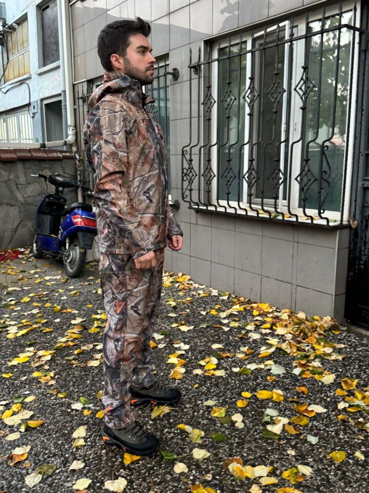 Kışlık Outdoor Hunter Avcılık Su ve Rüzgar Geçirmez Erkek Orman Desenli Kamuflaj Softshell Mont M