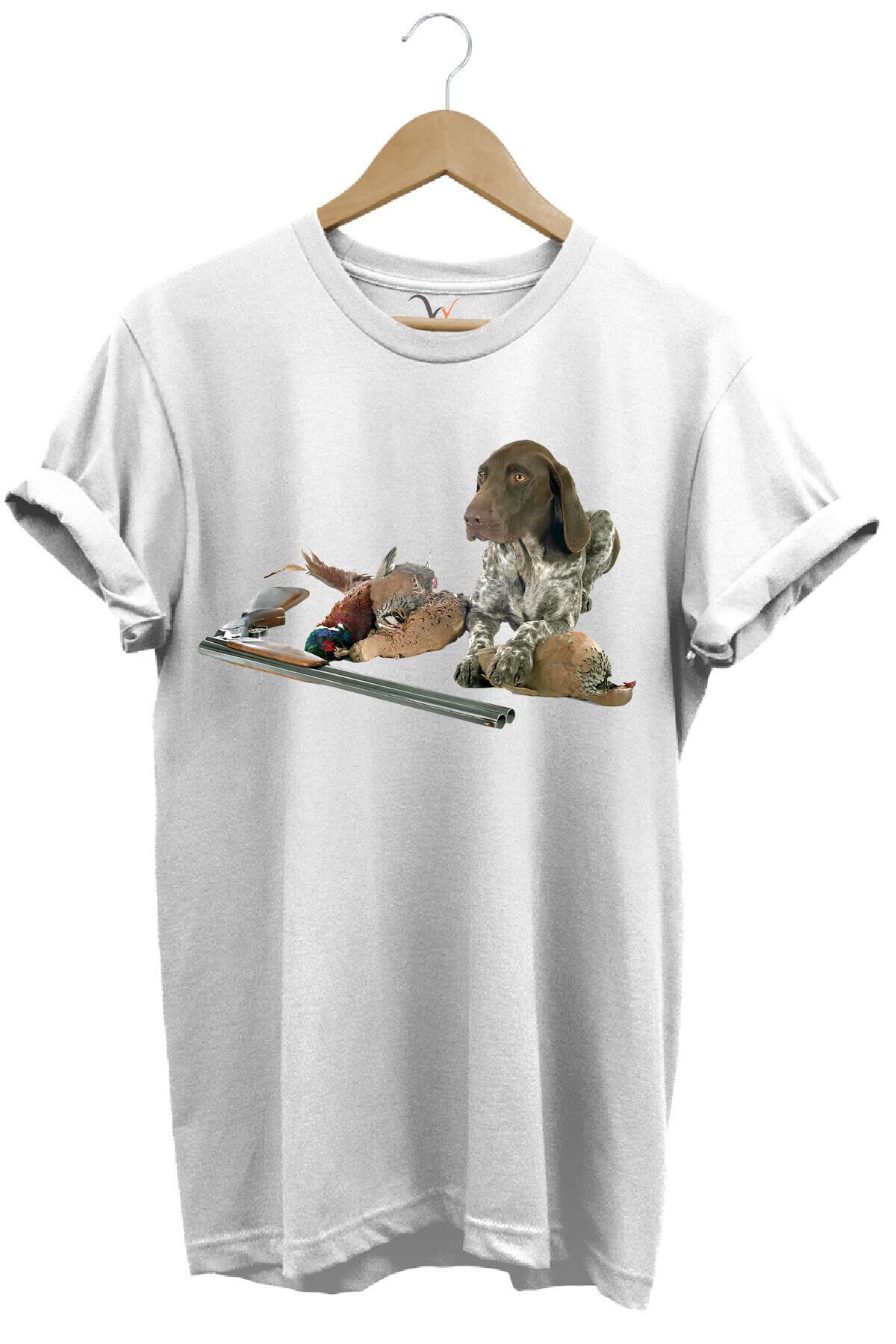 Avcılık Hunter Kurzhaar Av Köpeği Ve Keklik Avcılığı Baskılı Regular Fit %100 Pamuk Gri T-shirt Beyaz - 9-10 Yaş