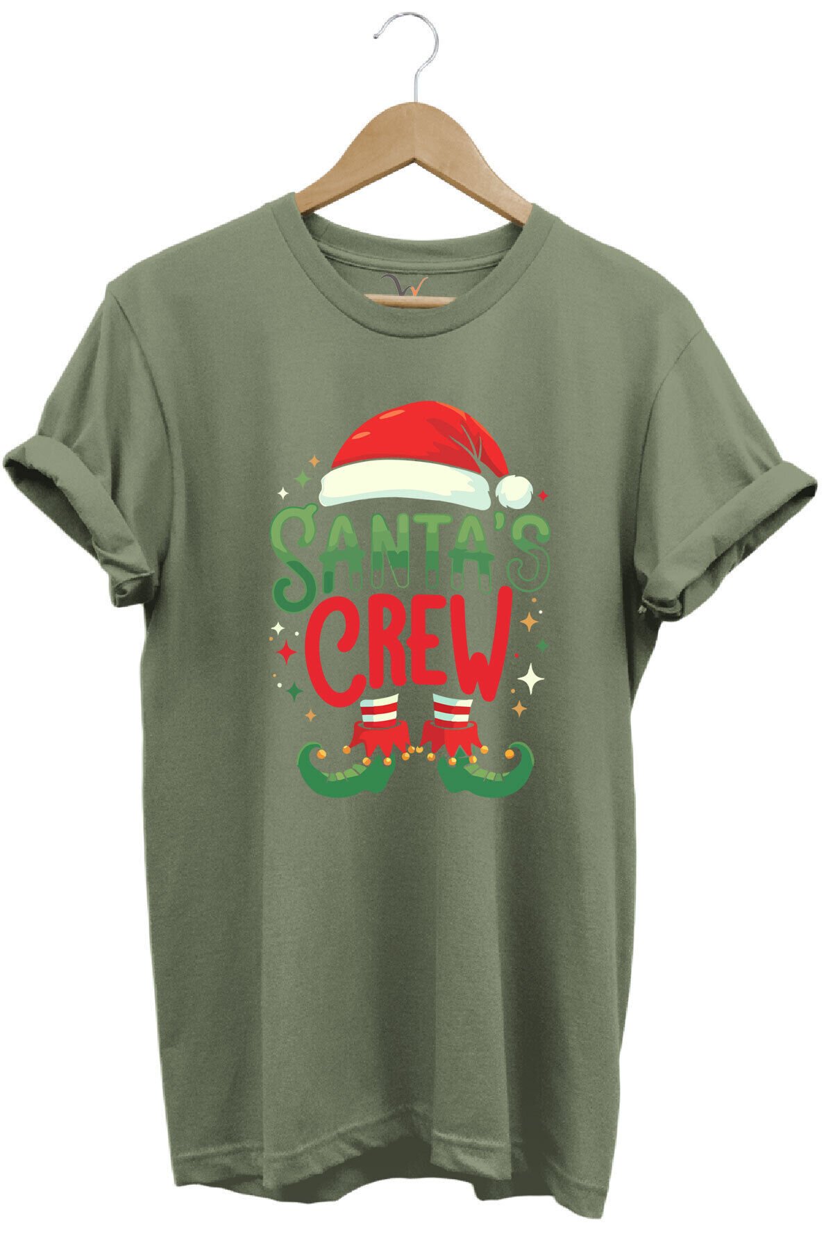 Noel Baba Yılbaşı Christmas Yeni Yıl Hediyesi Baskılı %100 Pamuk Regular Fit Gri T-shirt Haki Yeşil - S
