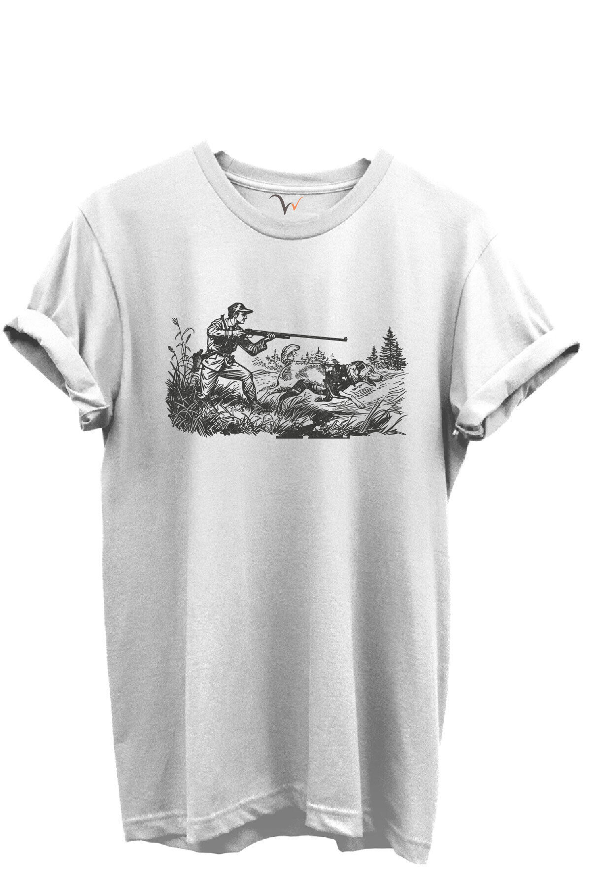 Outdoor Avcılık Avcı ve Av Köpekleri Desenli %100 Pamuk Regular Fit Bisiklet Yaka Unisex T-shirt Beyaz - 2XL