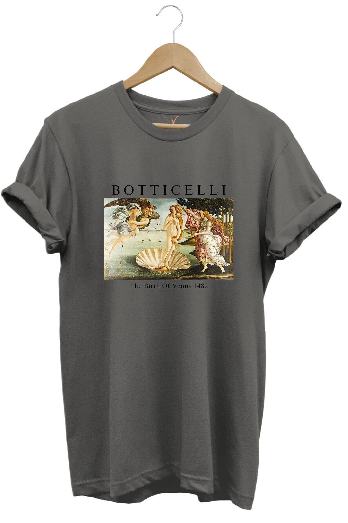 Bottıcellı Venüs Baskılı %100 Pamuk Regular Fit Beyaz T-shirt Antrasit - L