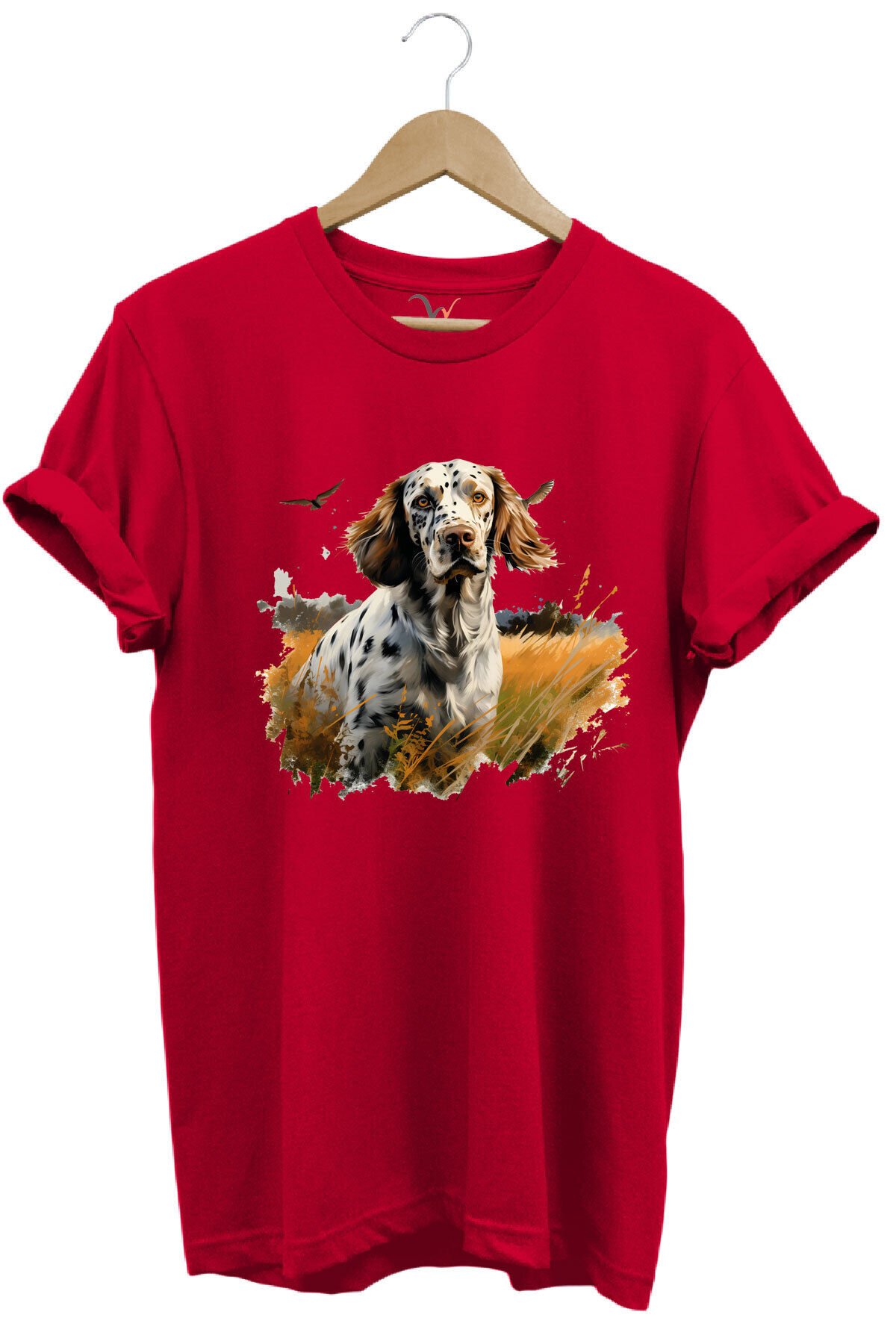 Avcılık Hunting English Setter Vahşi Yaşam Avcı Köpeği %100 Pamuk Unisex Regular Fit T-Shirt Kırmızı - 3XL